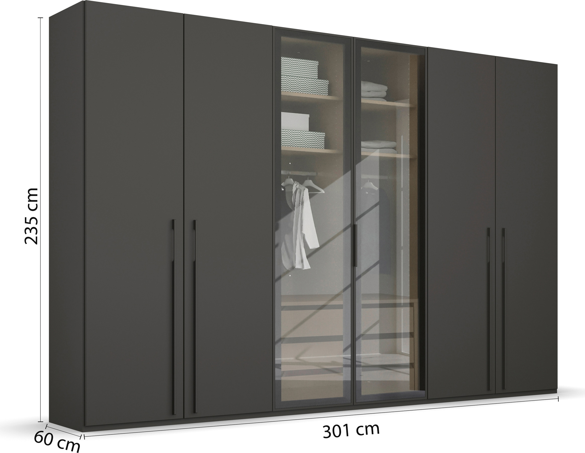 rauch Drehtürenschrank »Kleiderschrank Schrank Garderobe SKAT SHINE mit hochwertigem,«, transparentem Grauglas inkl. umfangreichem Zubehör MADE IN GERMANY