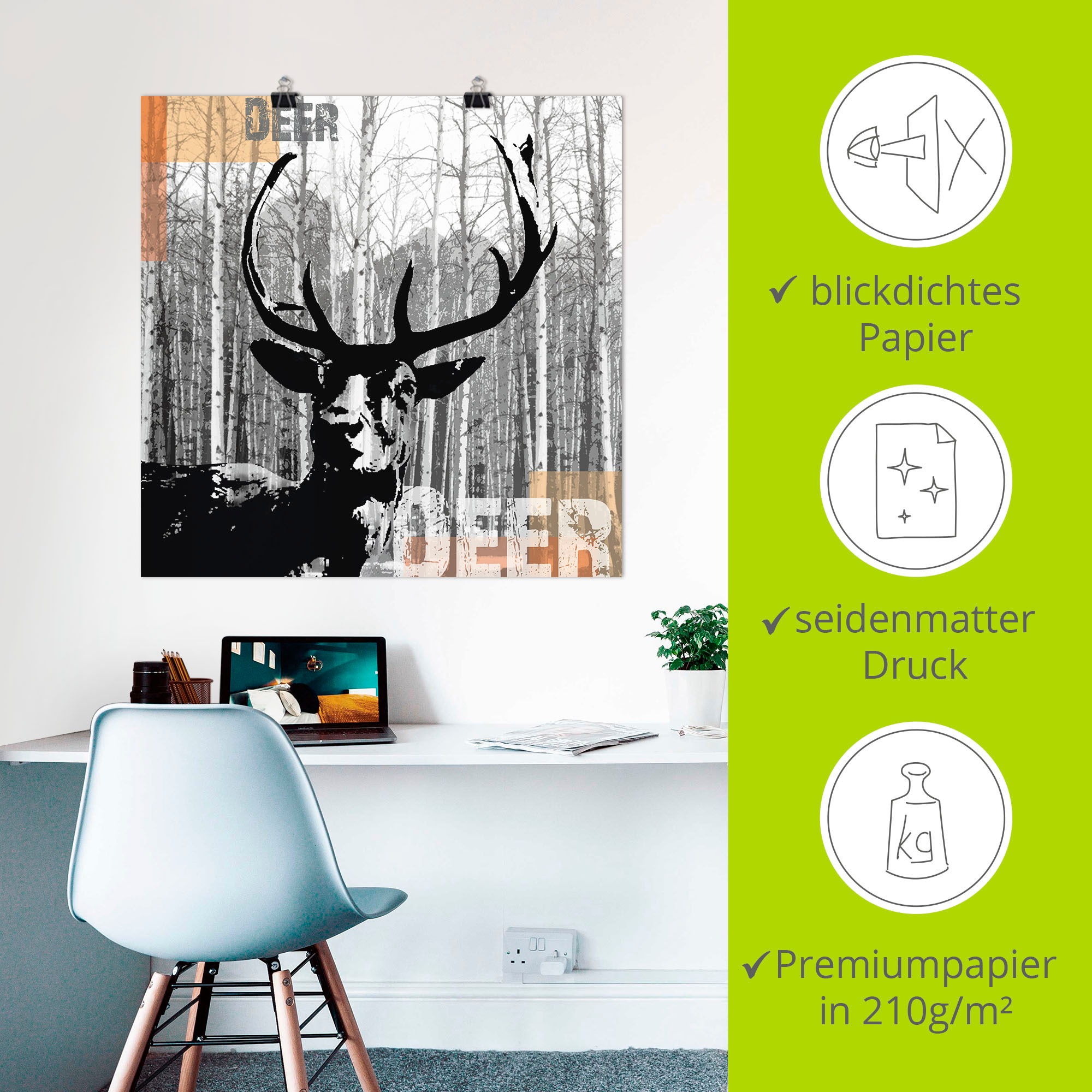 Artland Wandbild »Hirsch Collage«, Wildtiere, (1 St.), als Leinwandbild, Poster, Wandaufkleber in verschied. Größen