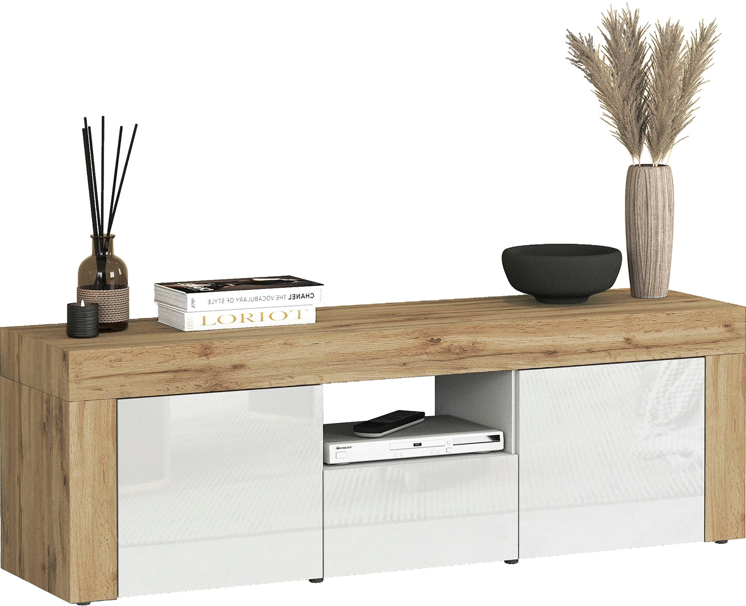 INOSIGN Lowboard »CHRONOS Breite 155 cm mit 2 Türen, 1 Schublade,1 offenes Fach«, (1 St.), TV-Board, Sideboard niedrig, Grifflos mit Push to Open 'Made in Italy'