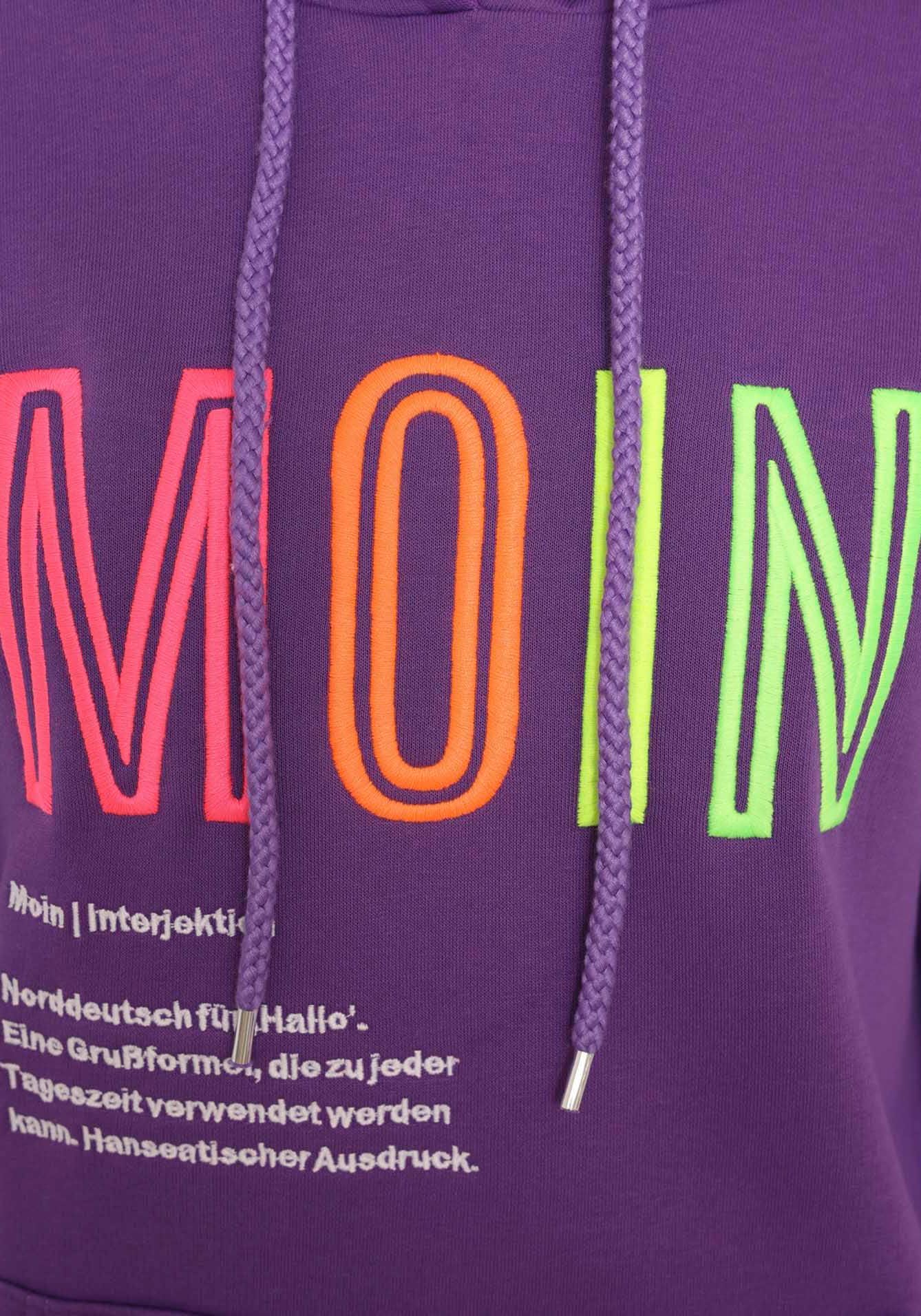 Zwillingsherz Sweat-Hoodie, mit aufgesticktem "MOIN"-Schriftzug in Neonfarben