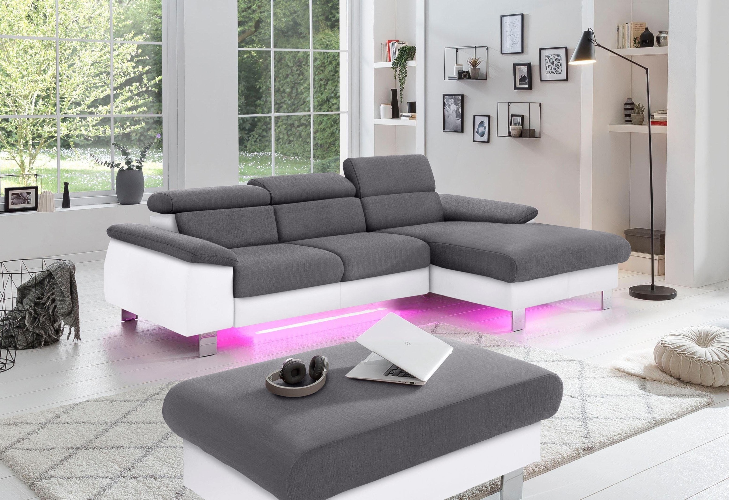 COTTA Polstergarnitur »Komaris L-Form«, (Set), Set bestehend aus: Ecksofa mit Kopfteilverstellung & Hocker