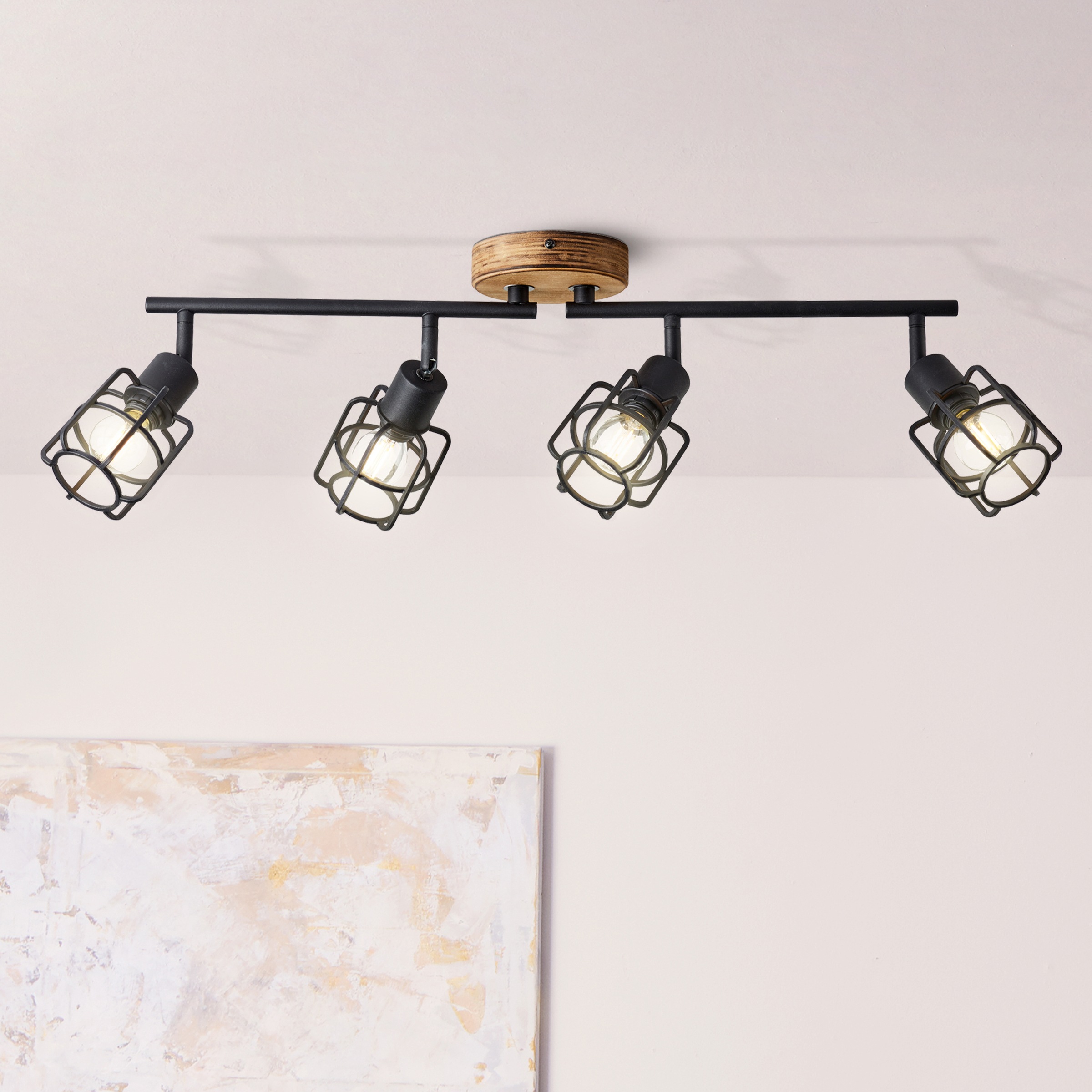 Brilliant Deckenstrahler »Gwen«, 4 flammig, Leuchtmittel E14 | ohne Leuchtmittel, B 70 cm, 4 x E14, schwenkbar, Metall/Holz, antik/schwarz korund
