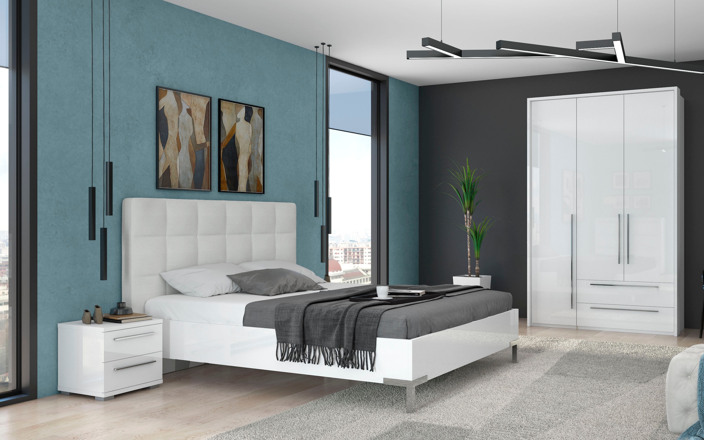 Places of Style Drehtürenschrank »Piano«, weiß, verschiedene Breiten mit 2 Schubladen, inklusive Beleuchtung