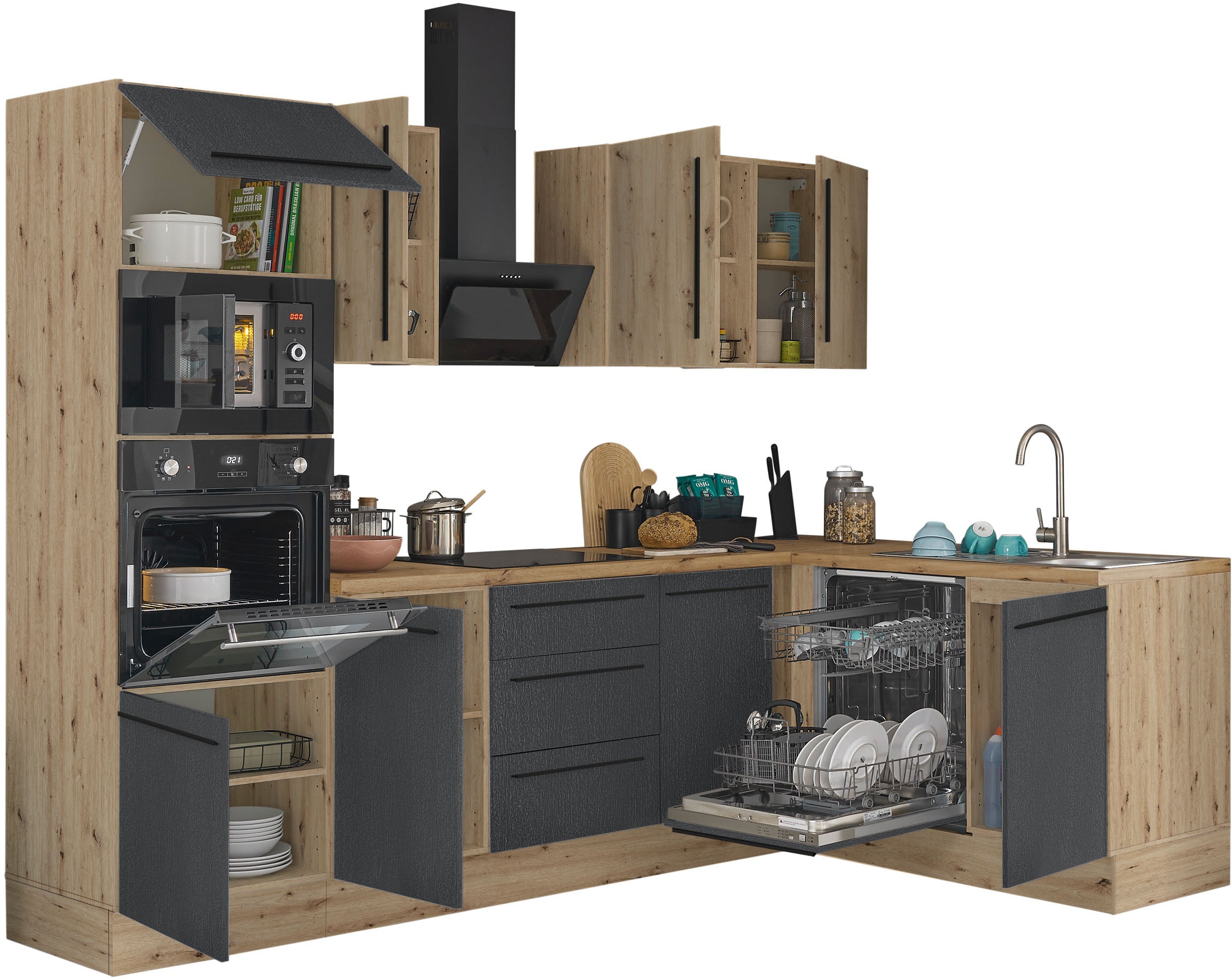 KOCHSTATION Winkelküche »Florida, Stellbreite 280x165 cm«, wahlweise mit E-Geräten, mit Softclose für Türen und Schubkästen
