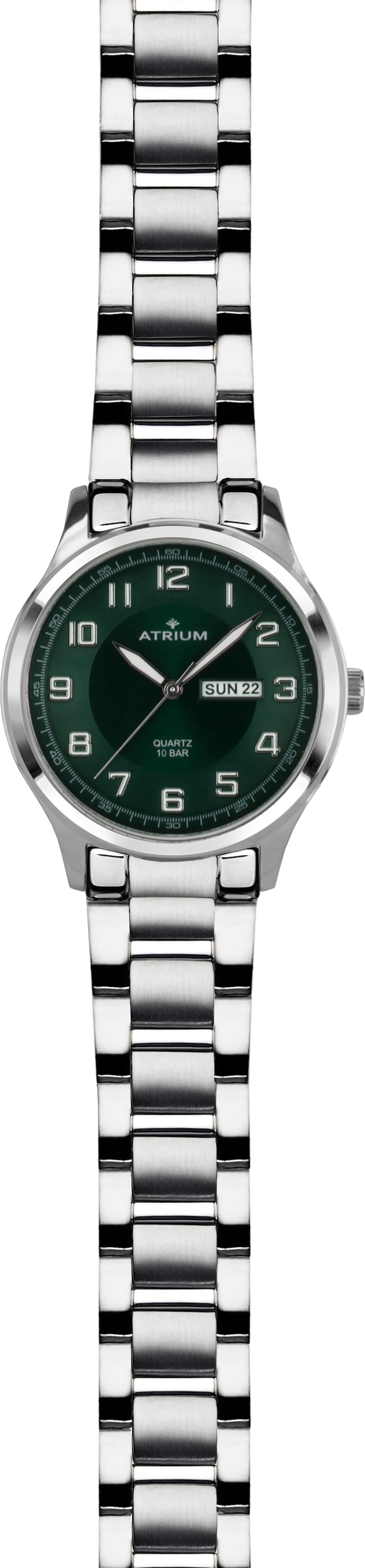 Atrium Quarzuhr Armbanduhr, Herrenuhr, Edelstahlarmband, analog, Wochentag, Tag