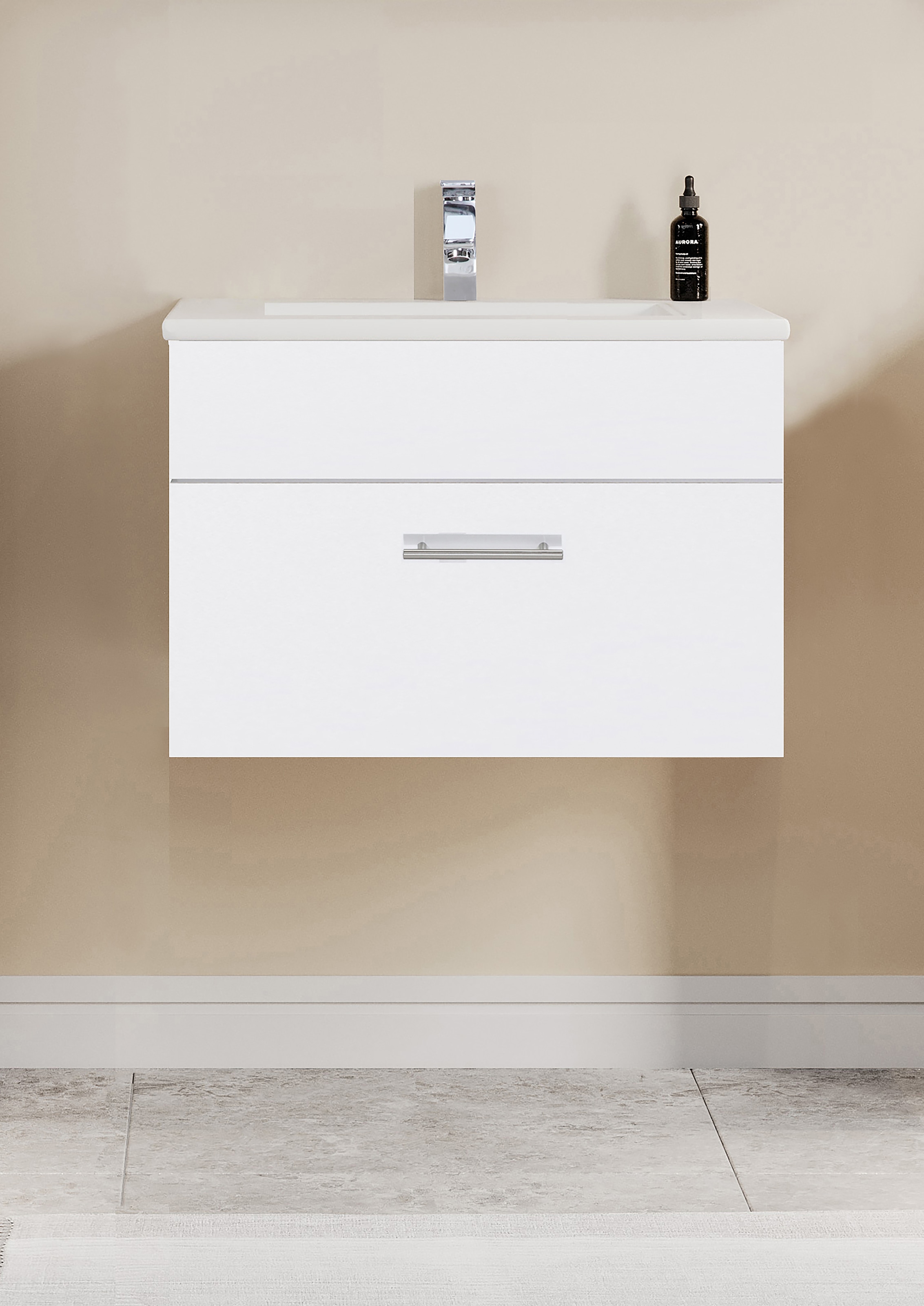 welltime Waschtisch »Trento Light, 60cm, 80cm, 100cm, Keramik-Auflagebecken«, 1 feste Blende und 1 Auszug
