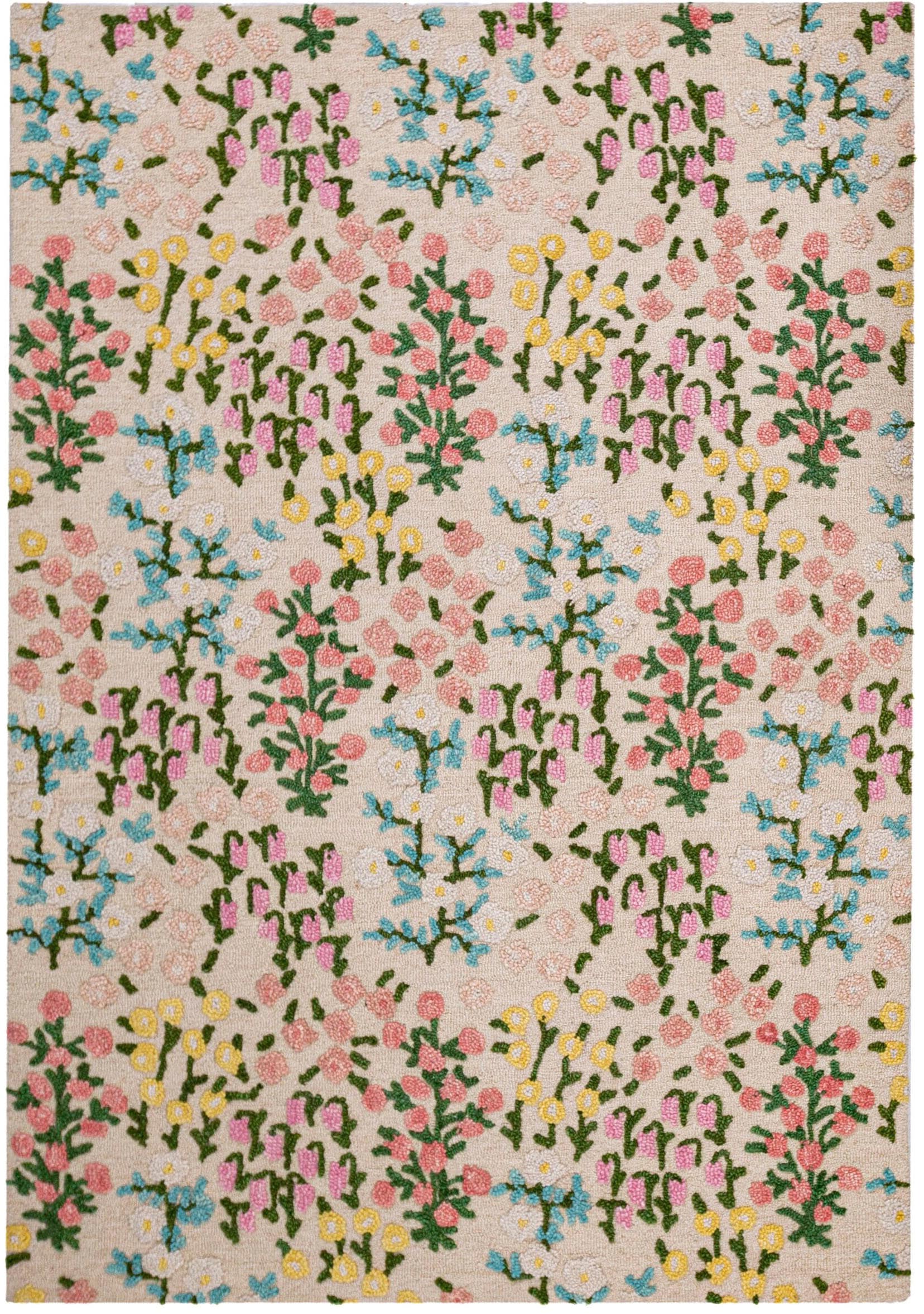 FLAIR RUGS Wollteppich »Emilia Floral, Hoch-Tief-Struktur,« rechteckig 9 mm Höhe florales Design, Wohnzimmer, Schlafzimmer, Esszimmer
