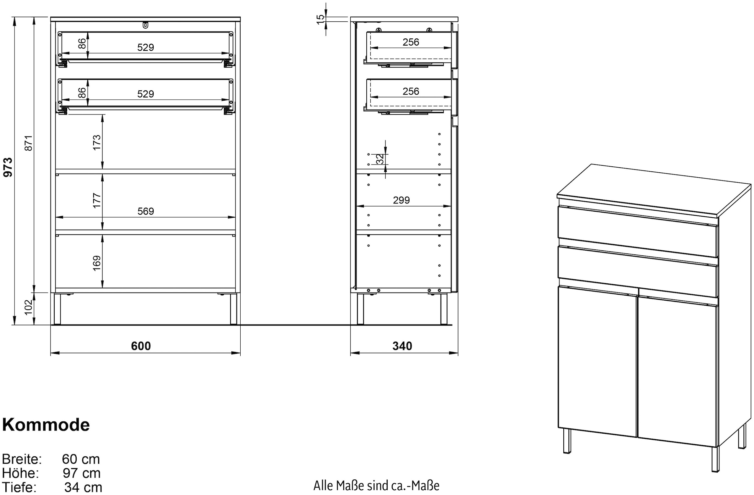 GERMANIA Badmöbel-Set »Torrance«, (4 St.), Unterschrank, Spiegelschrank mit Beleuchtung, Kommode und Hochschrank