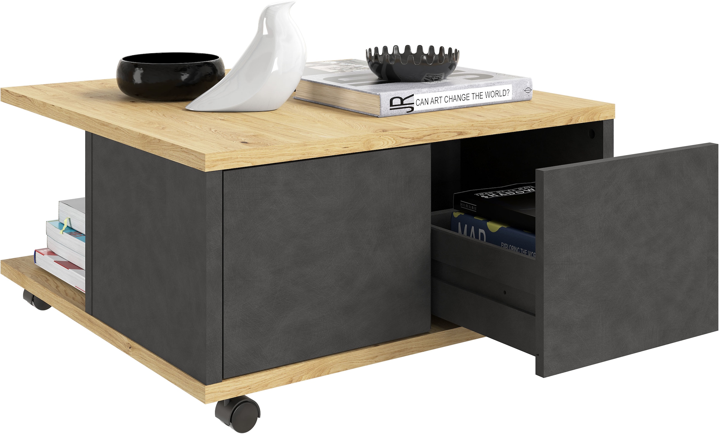 FMD Couchtisch »Twin« Schubladen als Push-to-open, viel Staur., mit Rollen, günstig online kaufen