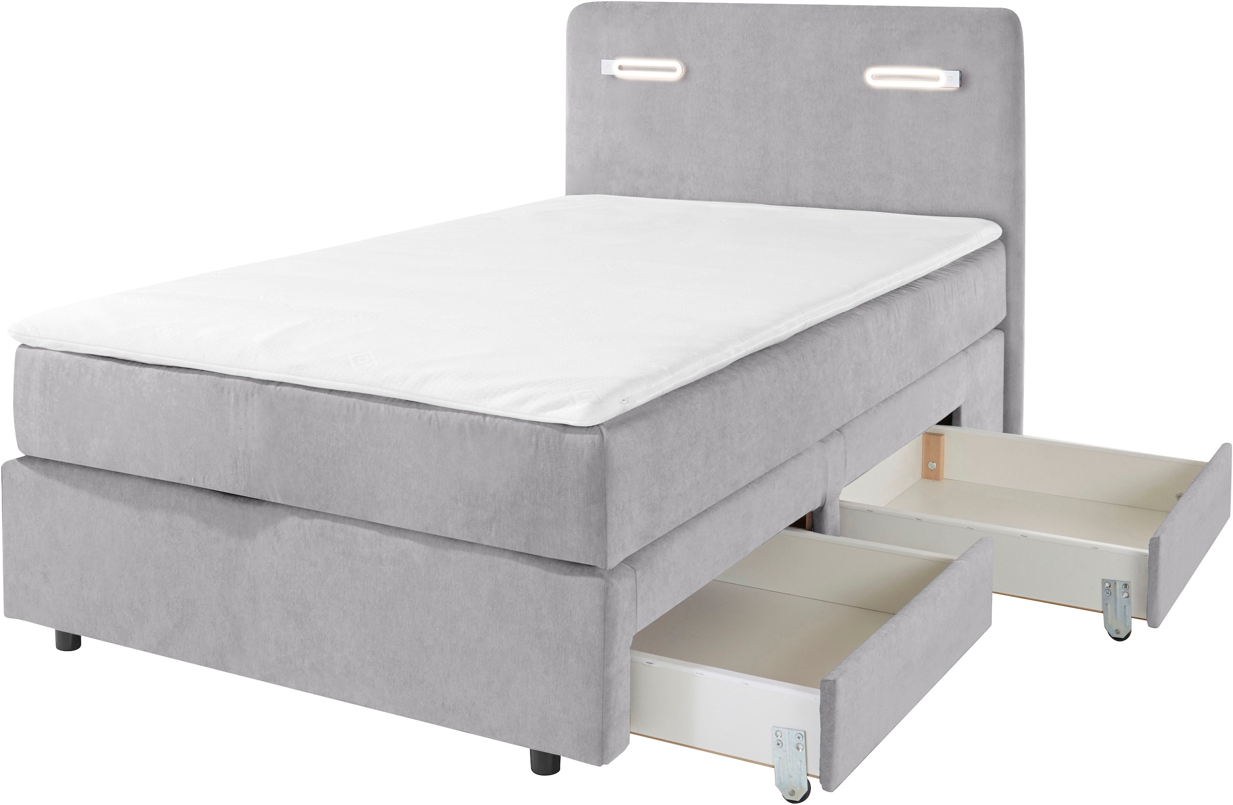 INOSIGN Boxbett »Luan«, Schubkästen, LED-Beleuchtung und Topper, in Breite 120 cm und 180 cm