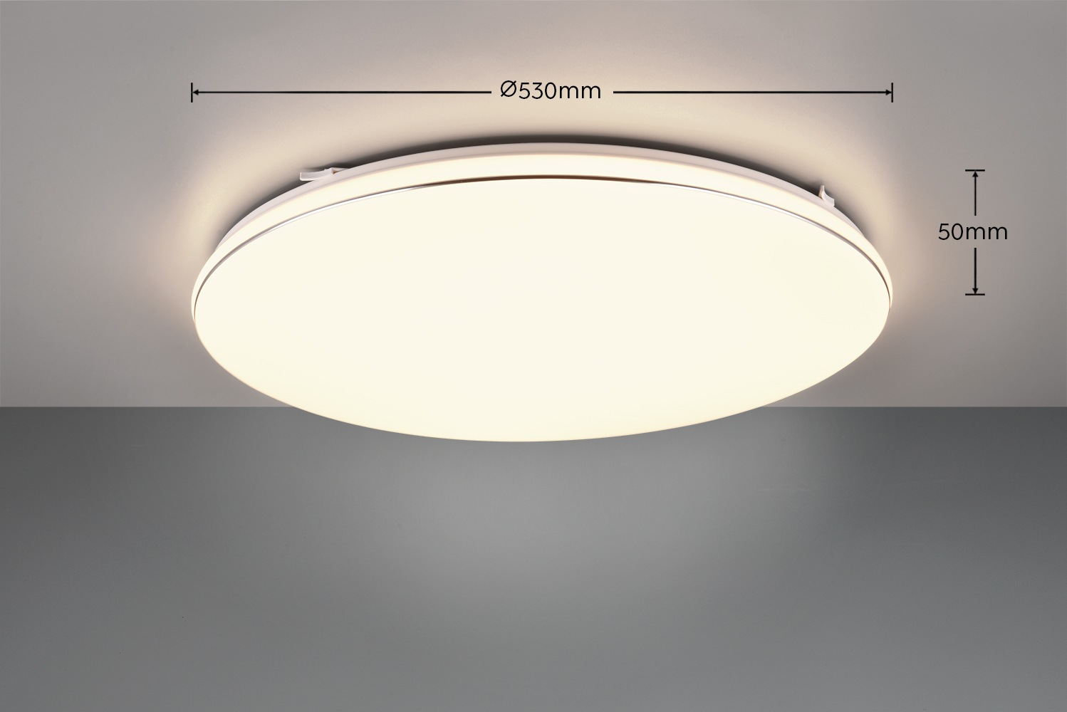 REALITY Leuchten LED Deckenleuchte »BLANCA, elegant schlichte weiße LED Deckenlampe mit Ø 53cm, warmweiß«, 1 flammig, Leuchtmittel LED-Board | LED fest integriert, 3-Stufen dimmbar über Wandschalter, Deckenlampe für Büro Flur Treppe