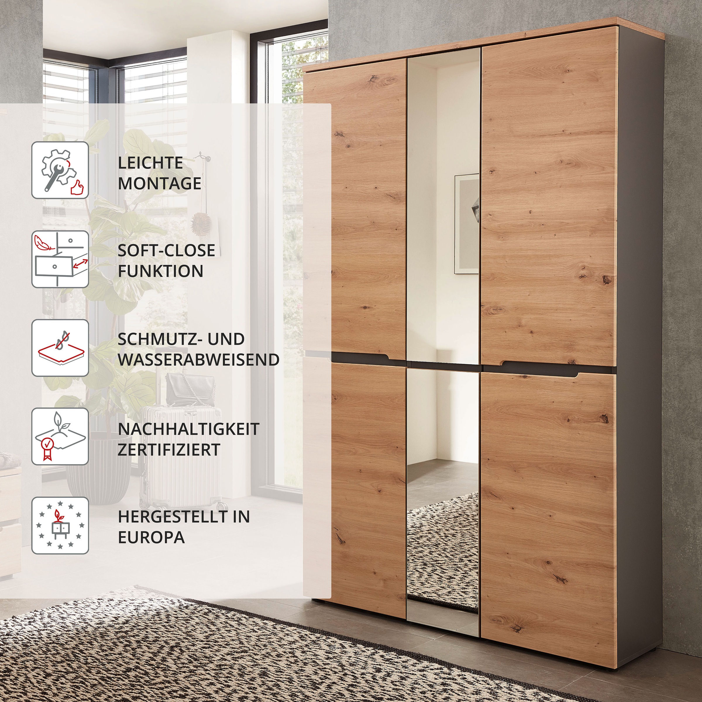 Innostyle Garderobenschrank »MEMPHIS, TOPSELLER!«, (), Artisan Eiche Optik, viel Stauraum