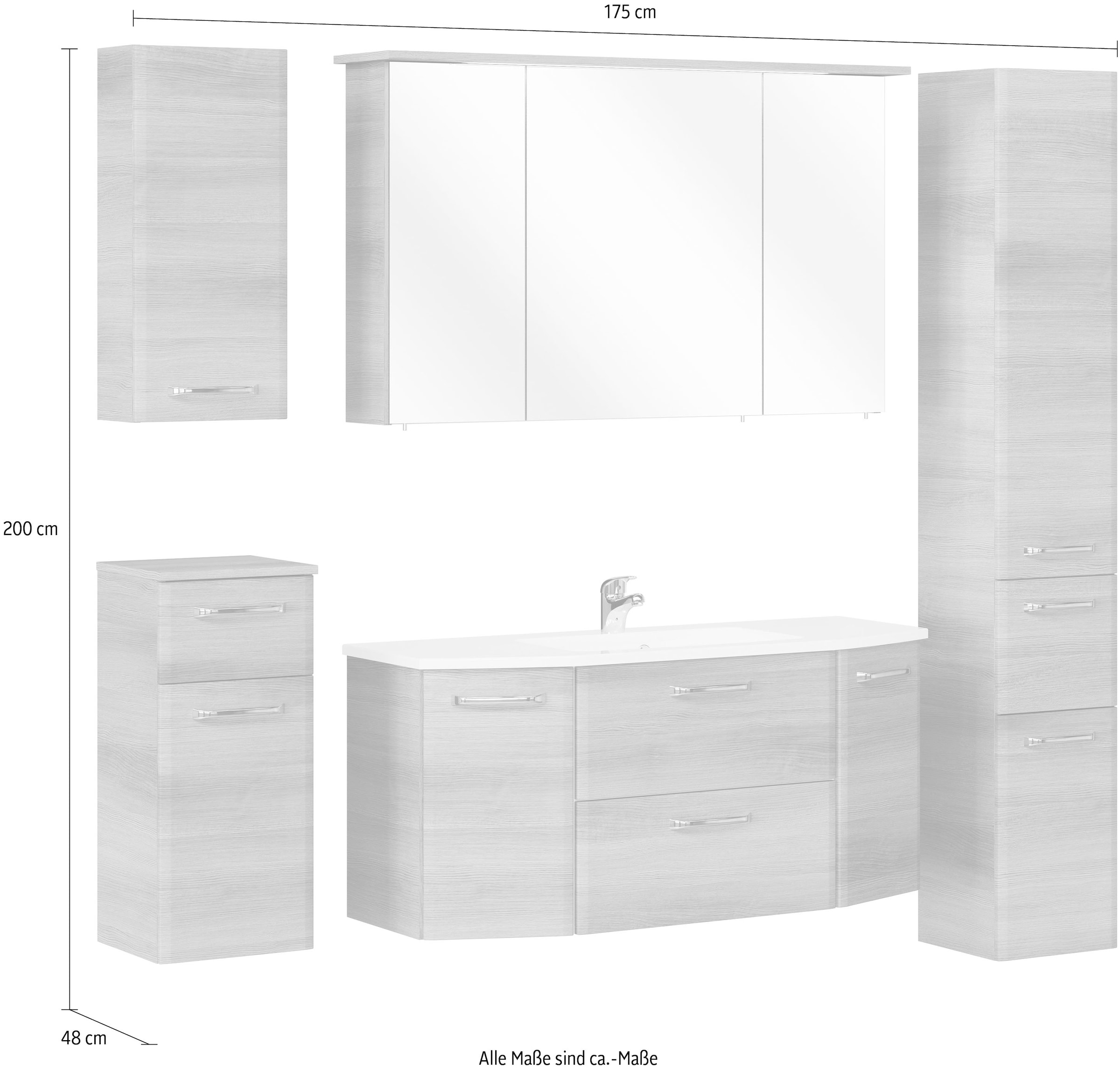 Saphir Badmöbel-Set »Quickset 5-teilig, Mineralmarmor-Waschtisch und LED-Spiegelschrank« 6 Stk. tlg.