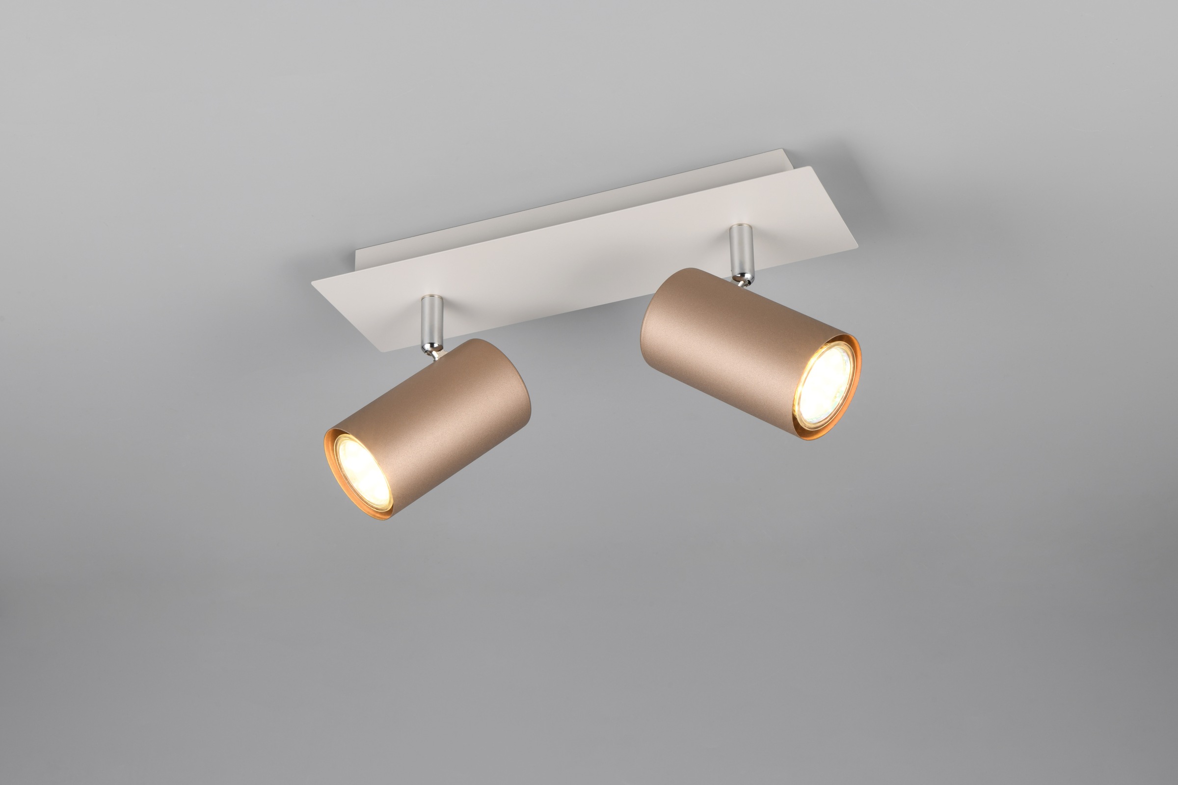 TRIO Leuchten Deckenstrahler »MARLEY, GU10 Deckenspot 1-flammig, exkl 2x GU10 max 35W, Wandspot«, 2 flammig, Leuchtmittel GU10 | Leuchtmittel wechselbar, flexibel verstellbarer GU10 Deckenspot in coffee + warm grey, 30x9 cm