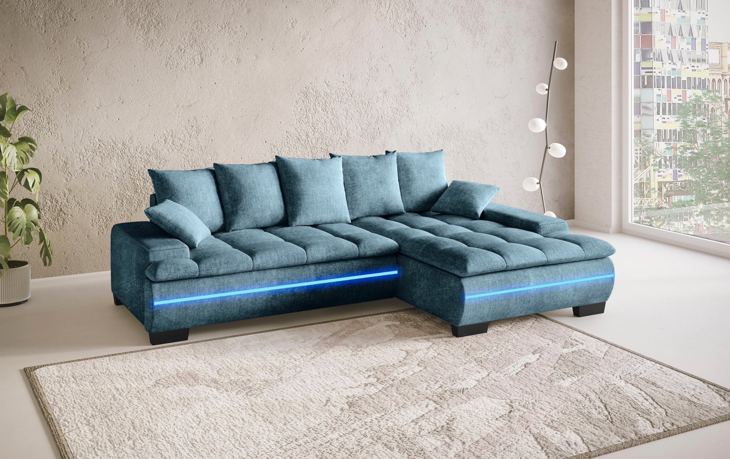 Mr. Couch Ecksofa »Haiti II, L-Form«, RGB-LED Beleuchtung, Kaltschaum, wahlweise mit Bett, Bettkasten