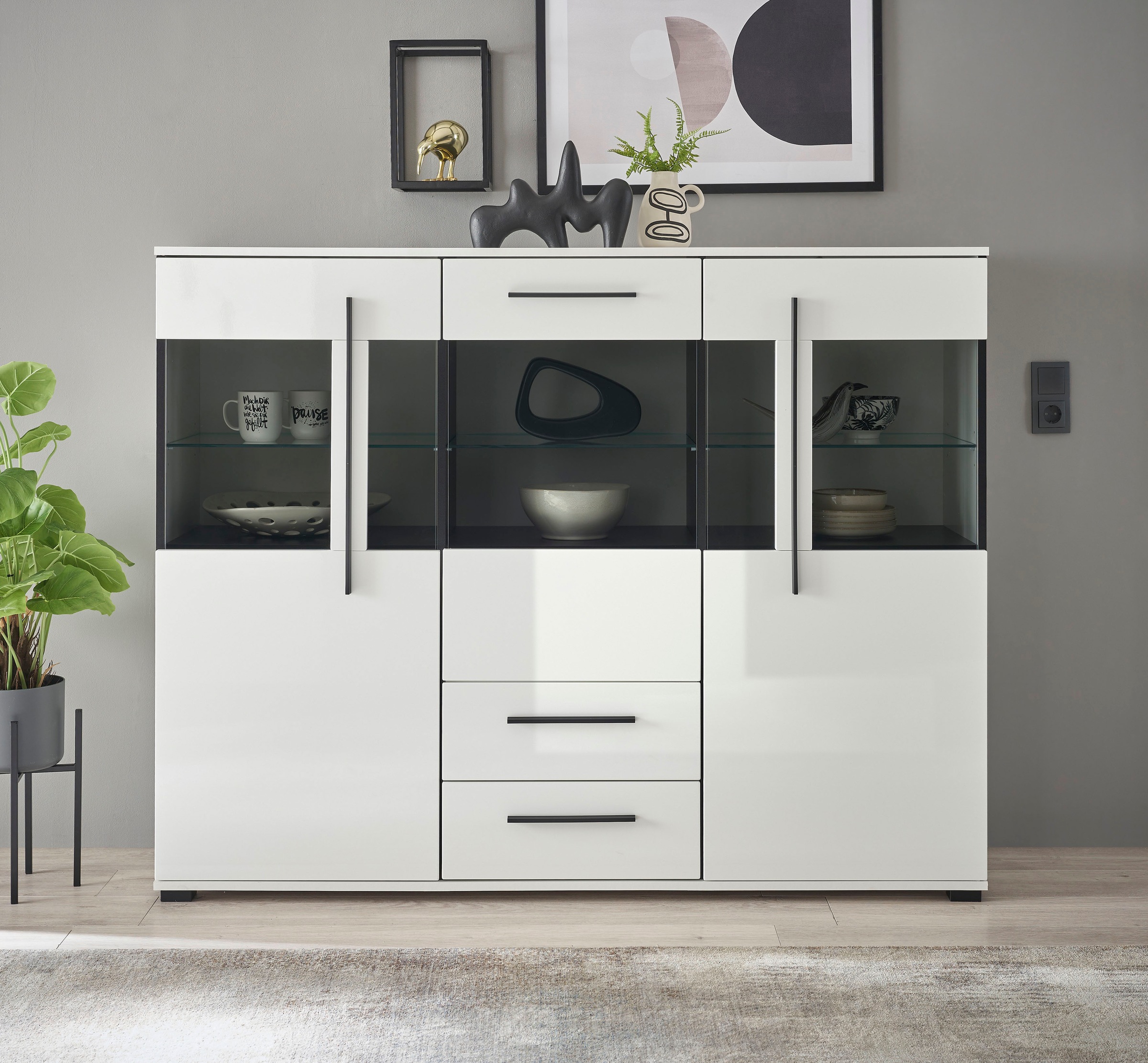 INOSIGN Highboard »Cantara, moderner Schrank, Vitrine in Eiche Dekor oder w günstig online kaufen
