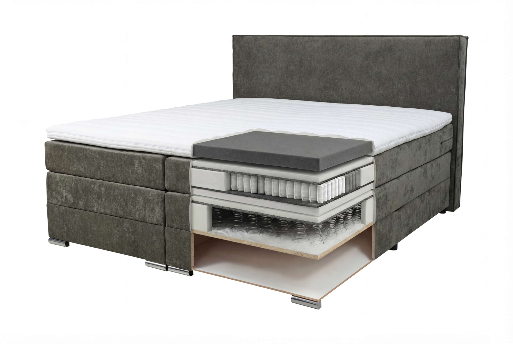 Home affaire Boxspringbett »Romeo, Doppel- & Polsterbett, Federkernbett, Komfortbett, 160, 180 cm« inkl. 6 cm Topper, zwei Bettkästen, Taschen-Federkernmatratze in H4