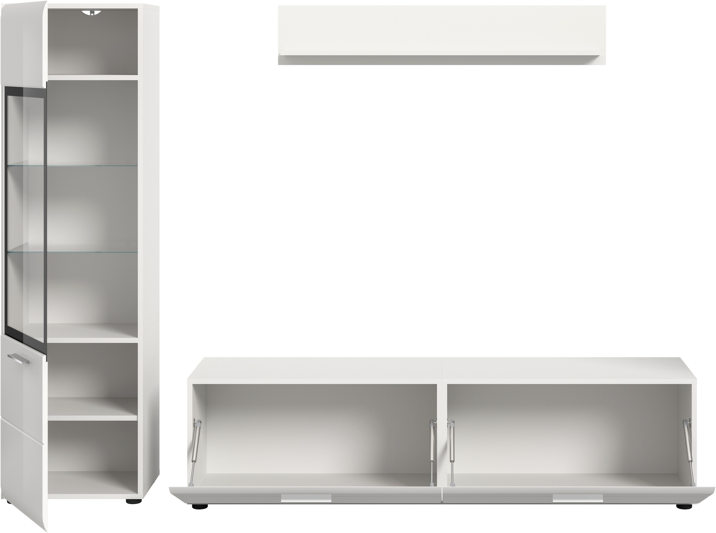 INOSIGN Wohnwand »FLORENZ, 3-teilige Wohn-Kombination, hochwertige MDF-Front« Set, Set, best. aus: 1 Vitrine, 1 Lowboard, 1 Wandboard, 3 Stk. tlg.