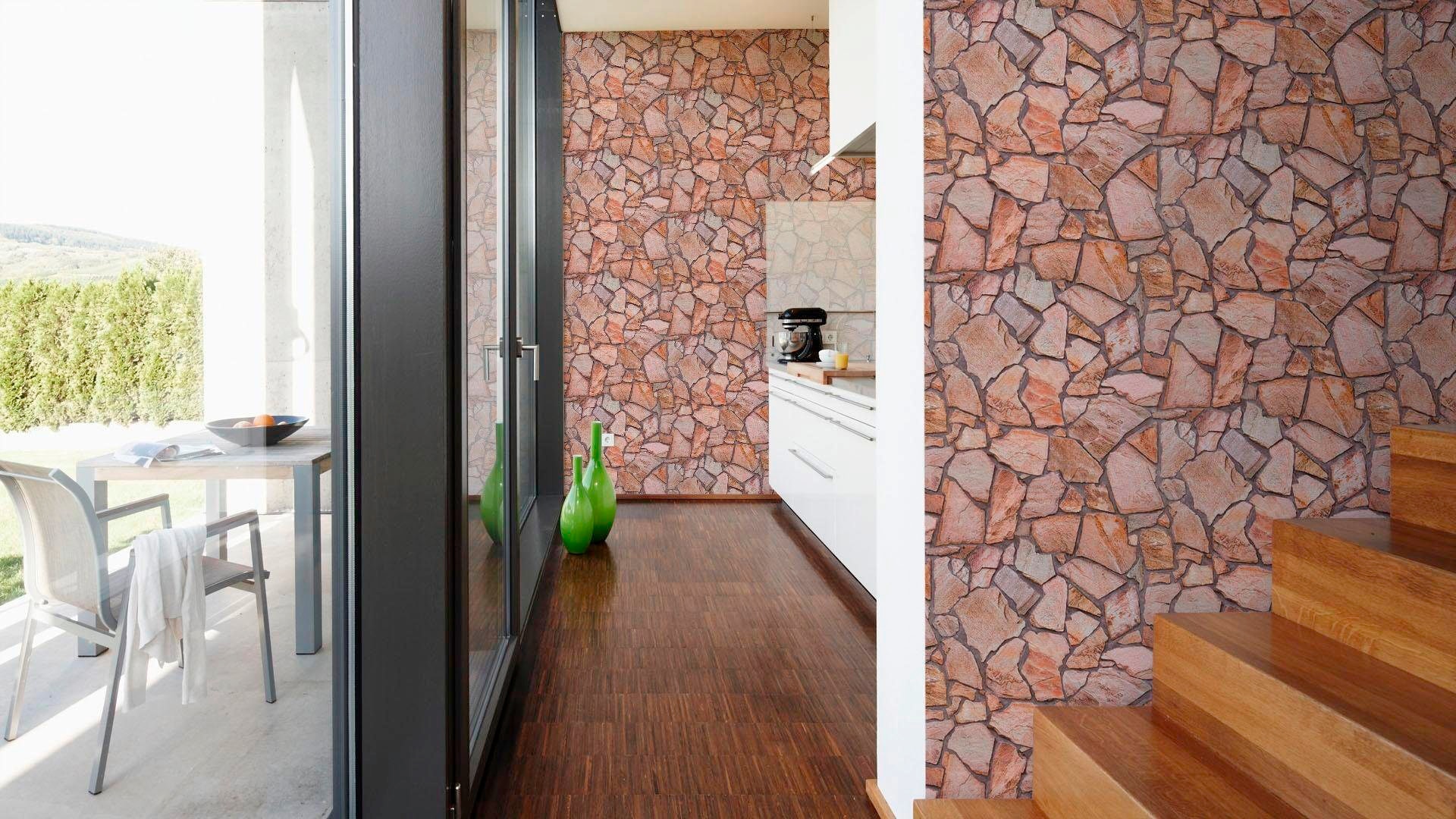 living walls Vliestapete »Best of Wood`n Stone 2nd Edition«, Steinoptik-gemustert-Motiv, Steintapete leicht strukturiert matt Backstein Tapeten Wohnzimmer Flur