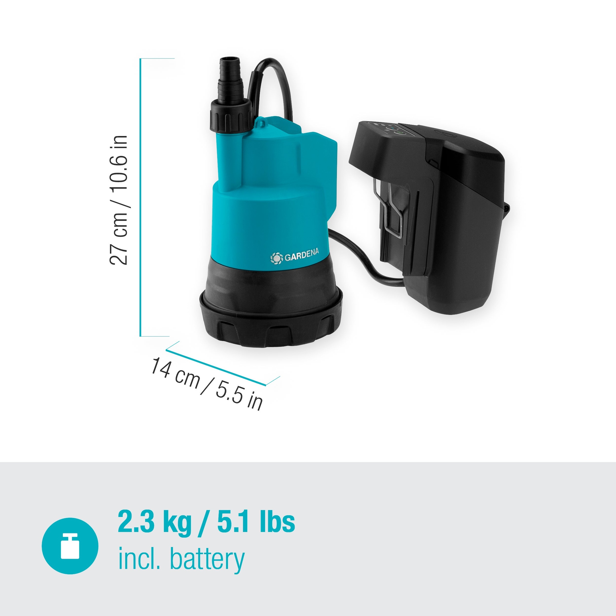 GARDENA Klarwasserpumpe »2000/2 18V P4A Ready-To-Use Set« inkl. Akku und Ladegerät