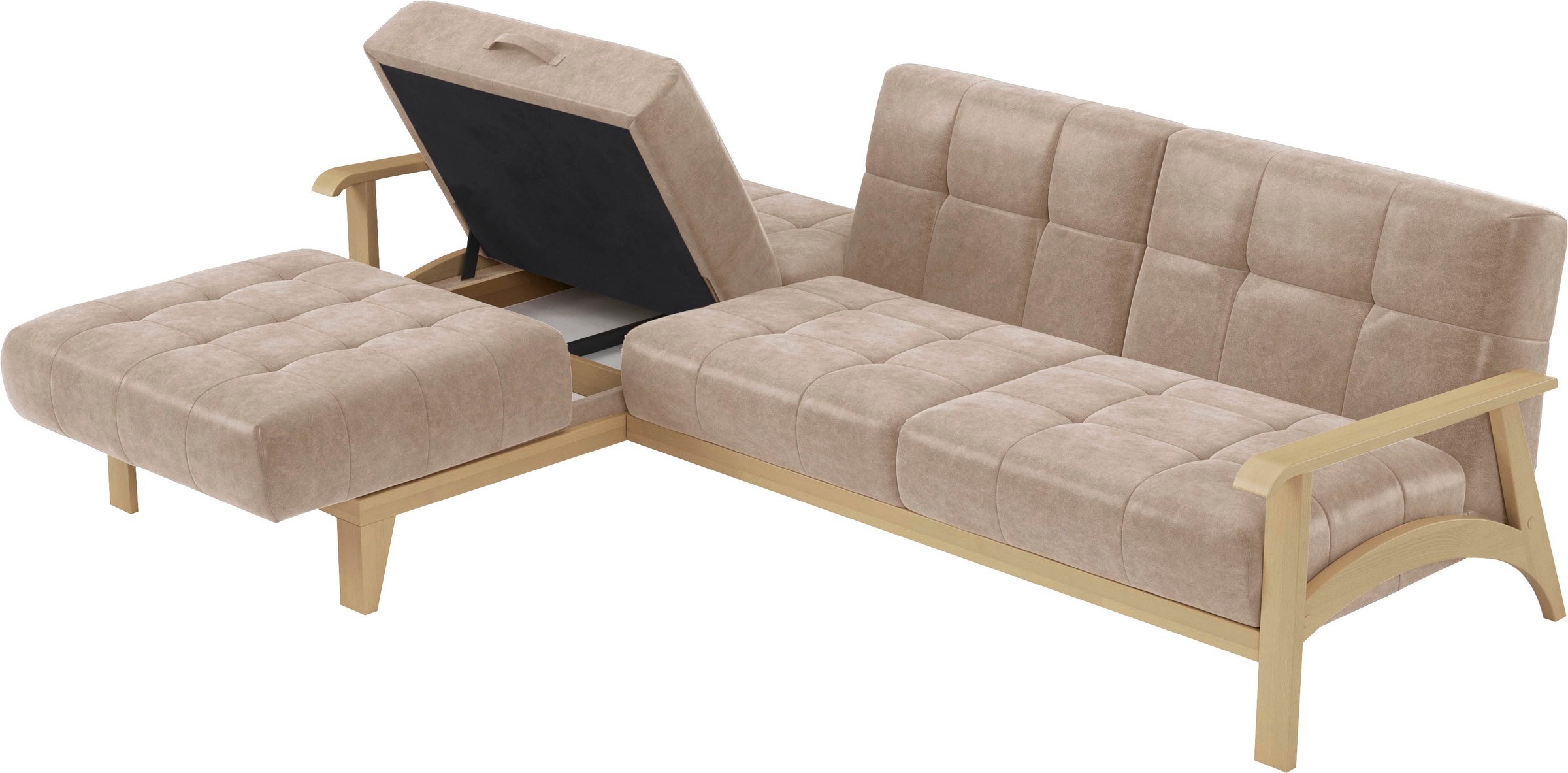 sit&more Ecksofa »Billund L-Form«, Armlehnen aus Buchenholz in natur, verschiedene Bezüge und Farben