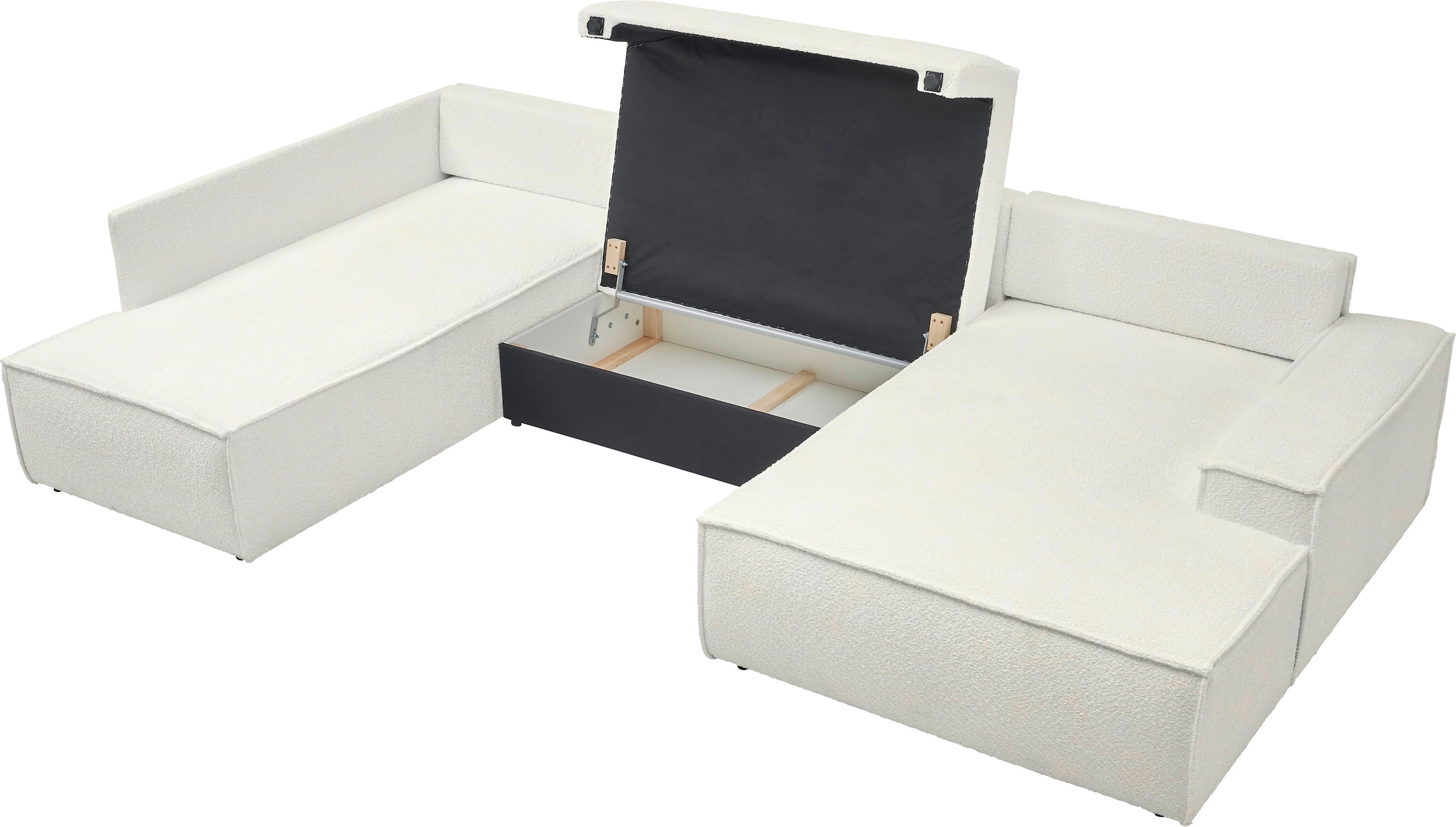 andas Wohnlandschaft »FINNLEY U-Form XXL 329 cm, Schlafsofa, Schlaffunktion m. Bettkasten«, (194/139 cm), Bouclé, Struktur und Cord