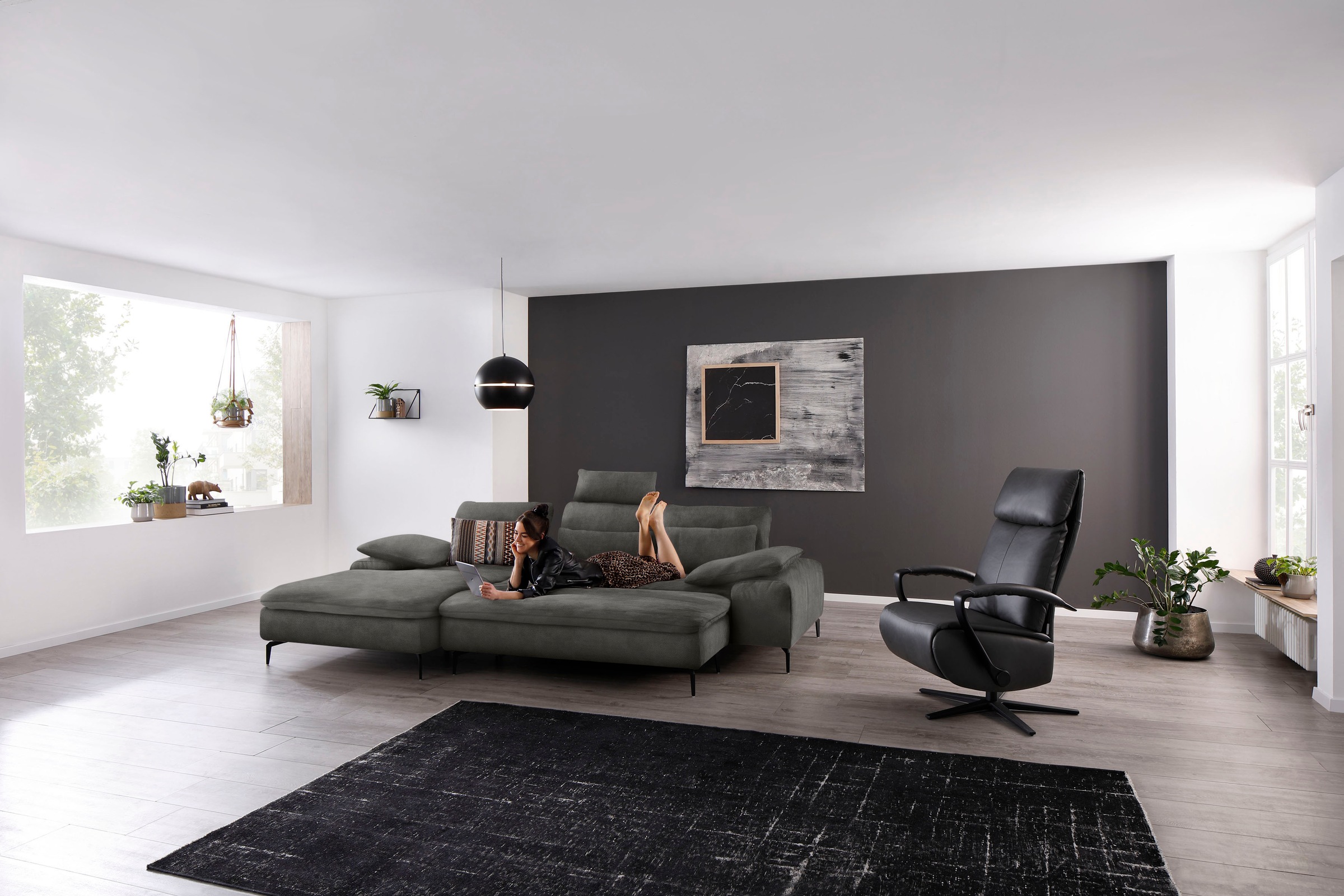 W.SCHILLIG Ecksofa »valentinoo, Designsofa, bequem, elegant und zeitlos, L-Form«, (Set), inklusive Hocker, mit Sitztiefenverstellung, Breite 299 cm
