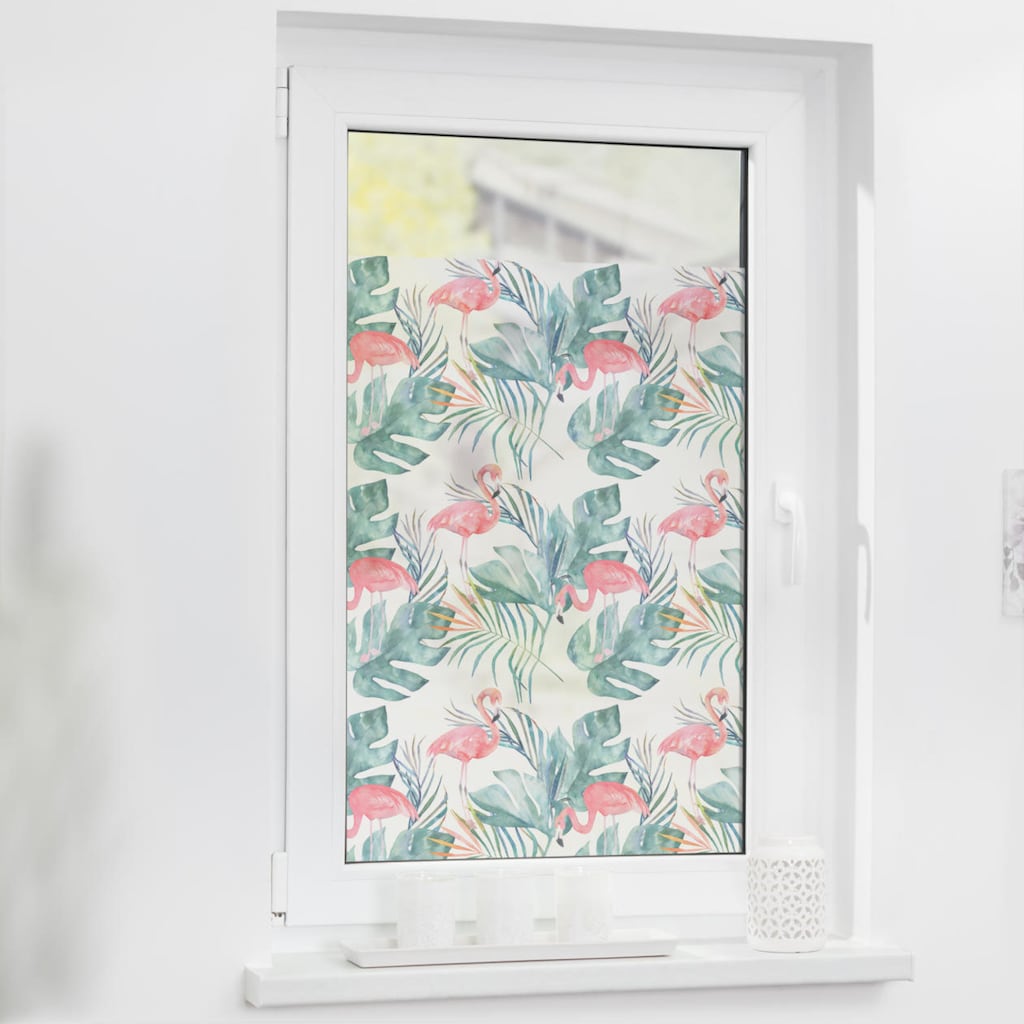 LICHTBLICK ORIGINAL Fensterfolie »Fensterfolie selbstklebend, Sichtschutz, Flamingo - Rosa Grün«, 1 St., blickdicht, glattstatisch haftend