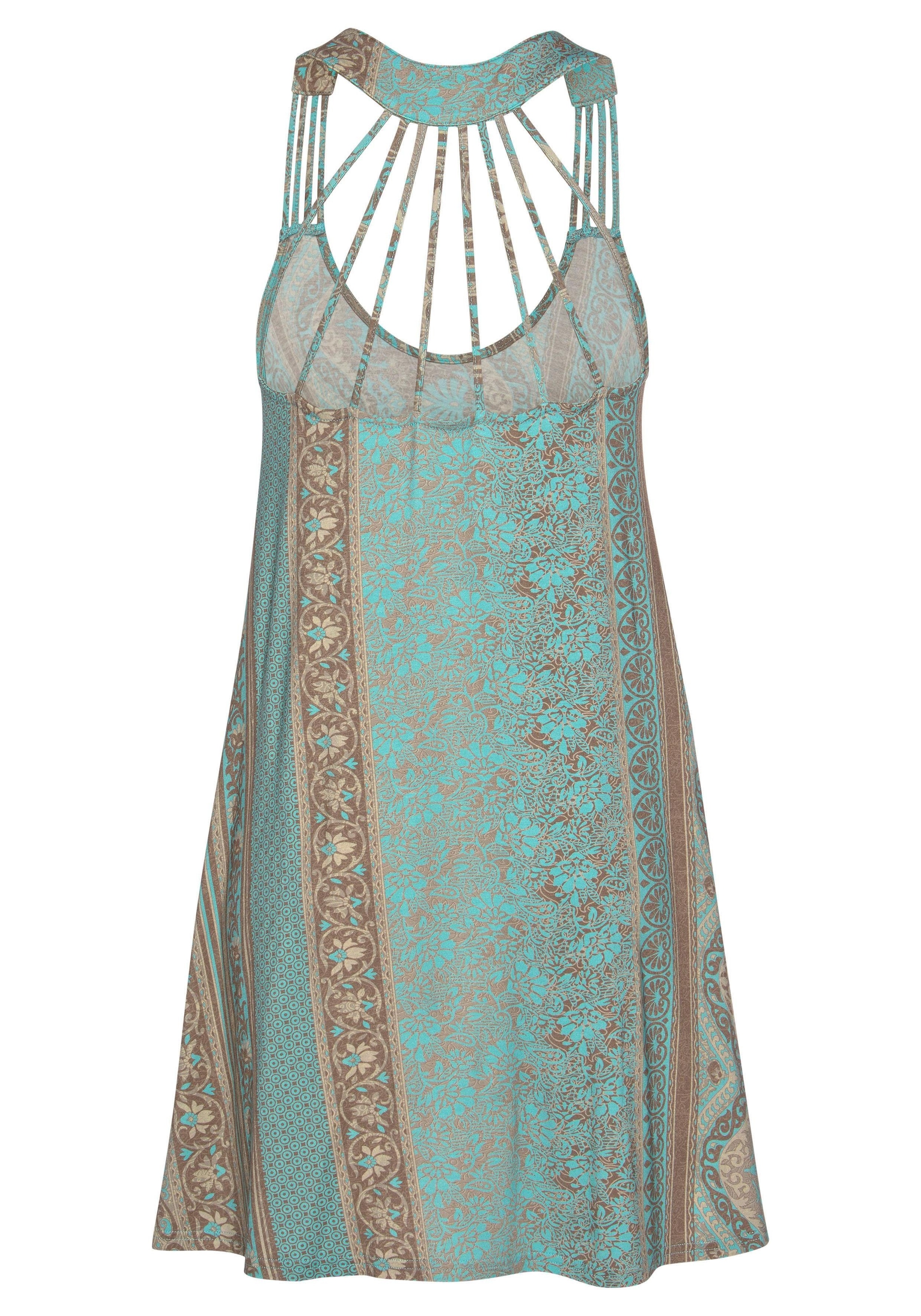 LASCANA Strandkleid mit toller Rückenansicht, Sommerkleid im Alloverdruck, Minikleid