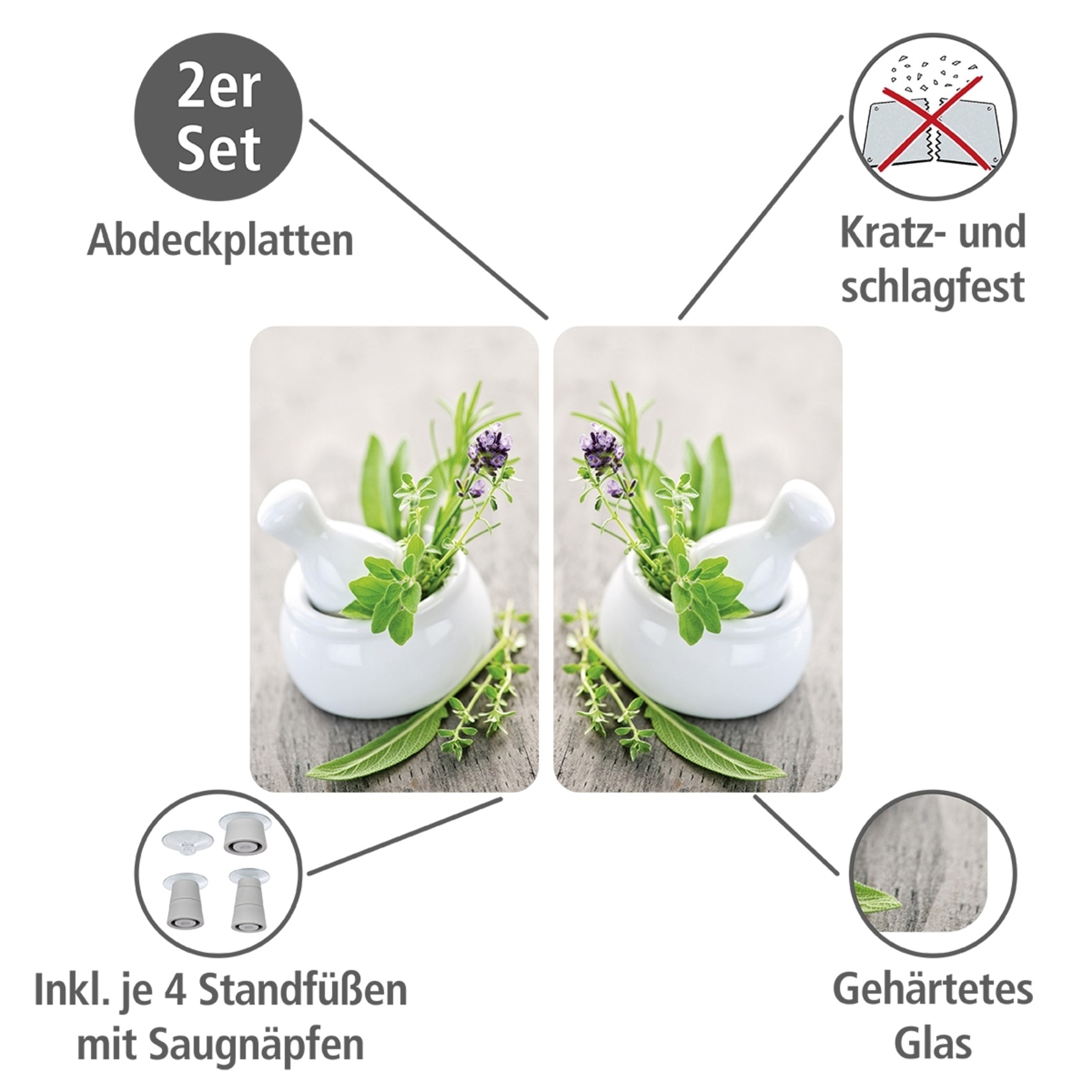 WENKO Herd-Abdeckplatte »Universal Modell Kräutergarten«, (Set, 2 tlg.), He günstig online kaufen