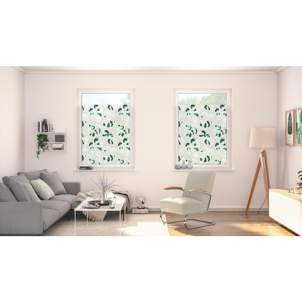 LICHTBLICK ORIGINAL Fensterfolie »Fensterfolie selbstklebend, Sichtschutz, Monstera - Grün«, 1 St., blickdicht, glattstatisch haftend
