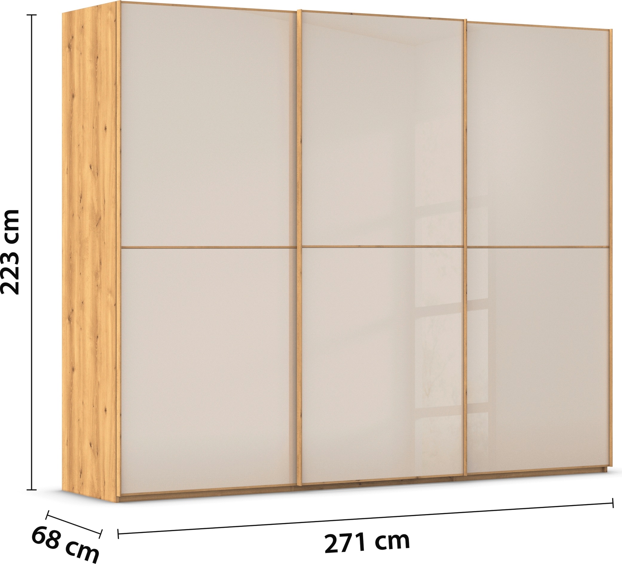 rauch Schwebetürenschrank »Kleiderschrank Schrank Garderobe Schlafzimmerschrank SCALE-DUO«, edle zweigeteilte Türen Glas-Front mit 3 Zierleisten MADE IN GERMANY
