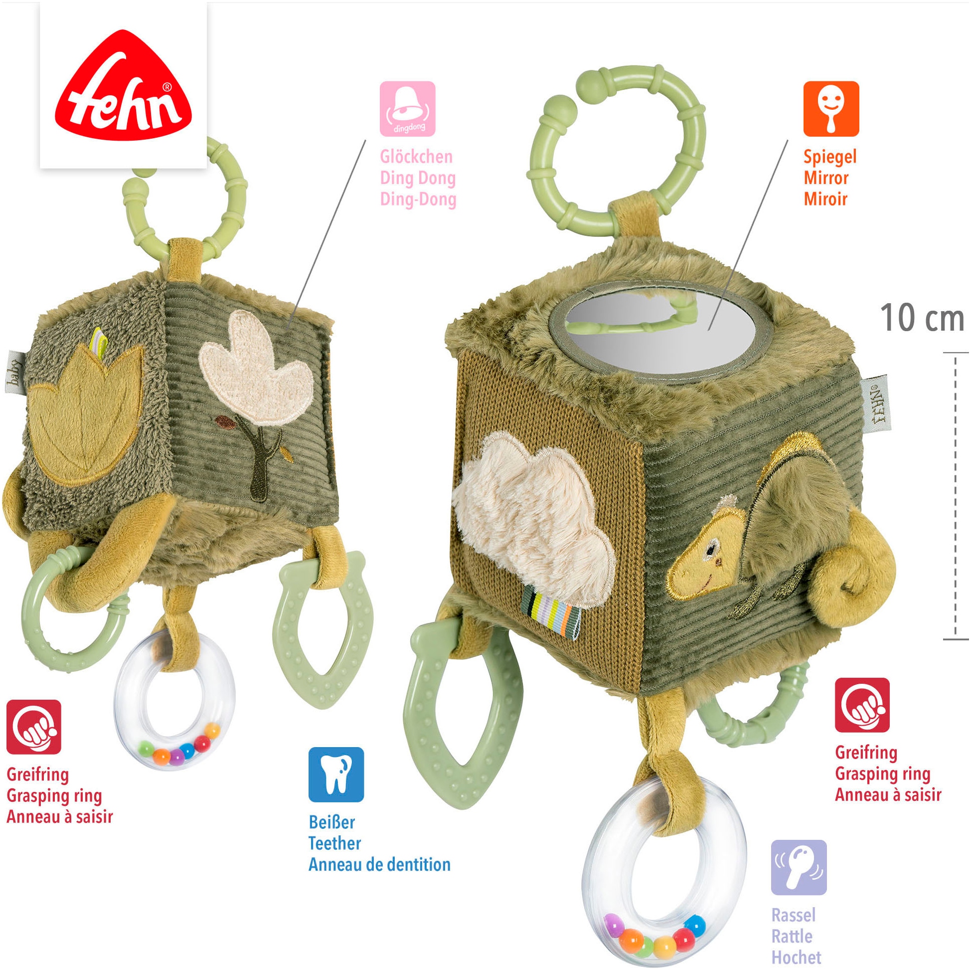 Fehn Greifspielzeug »Lazy, Crazy & Pink, Activity-Würfel Chamäleon«