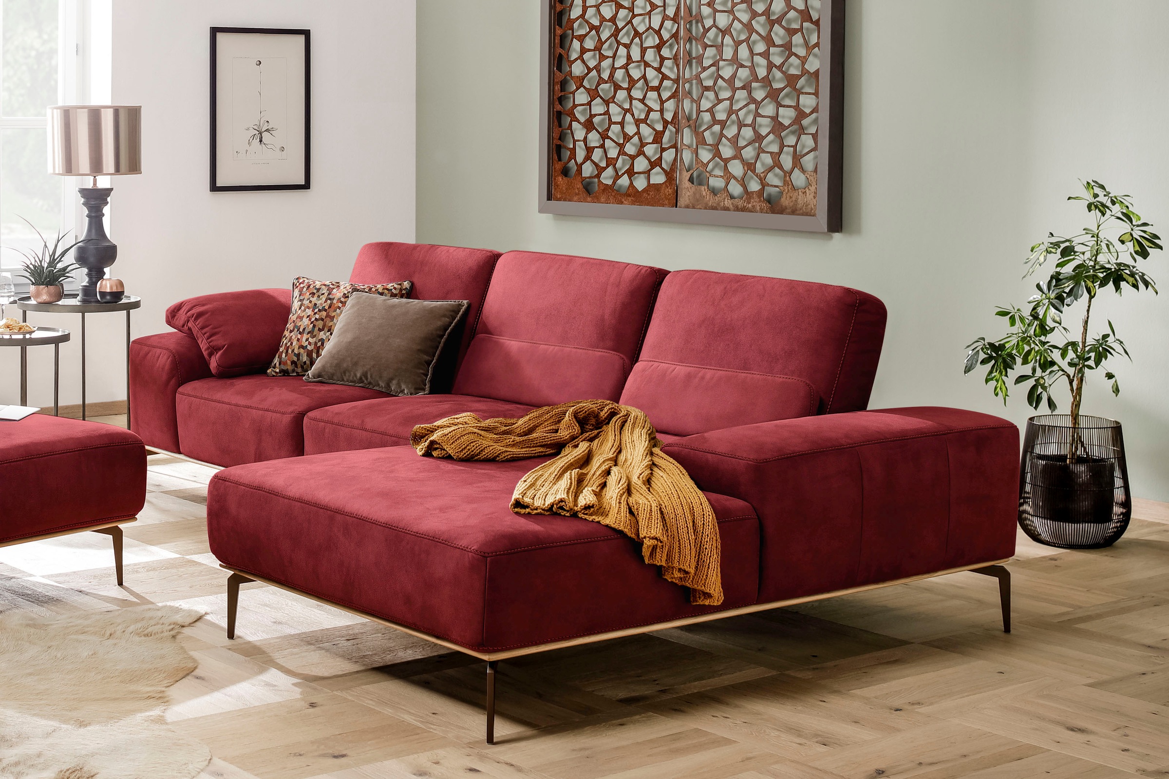 W.SCHILLIG Ecksofa »run, Designsofa mit tollem Sitzkomfort, L-Form«, mit Holzsockel, Füße in Bronze pulverbeschichtet, Breite 299 cm
