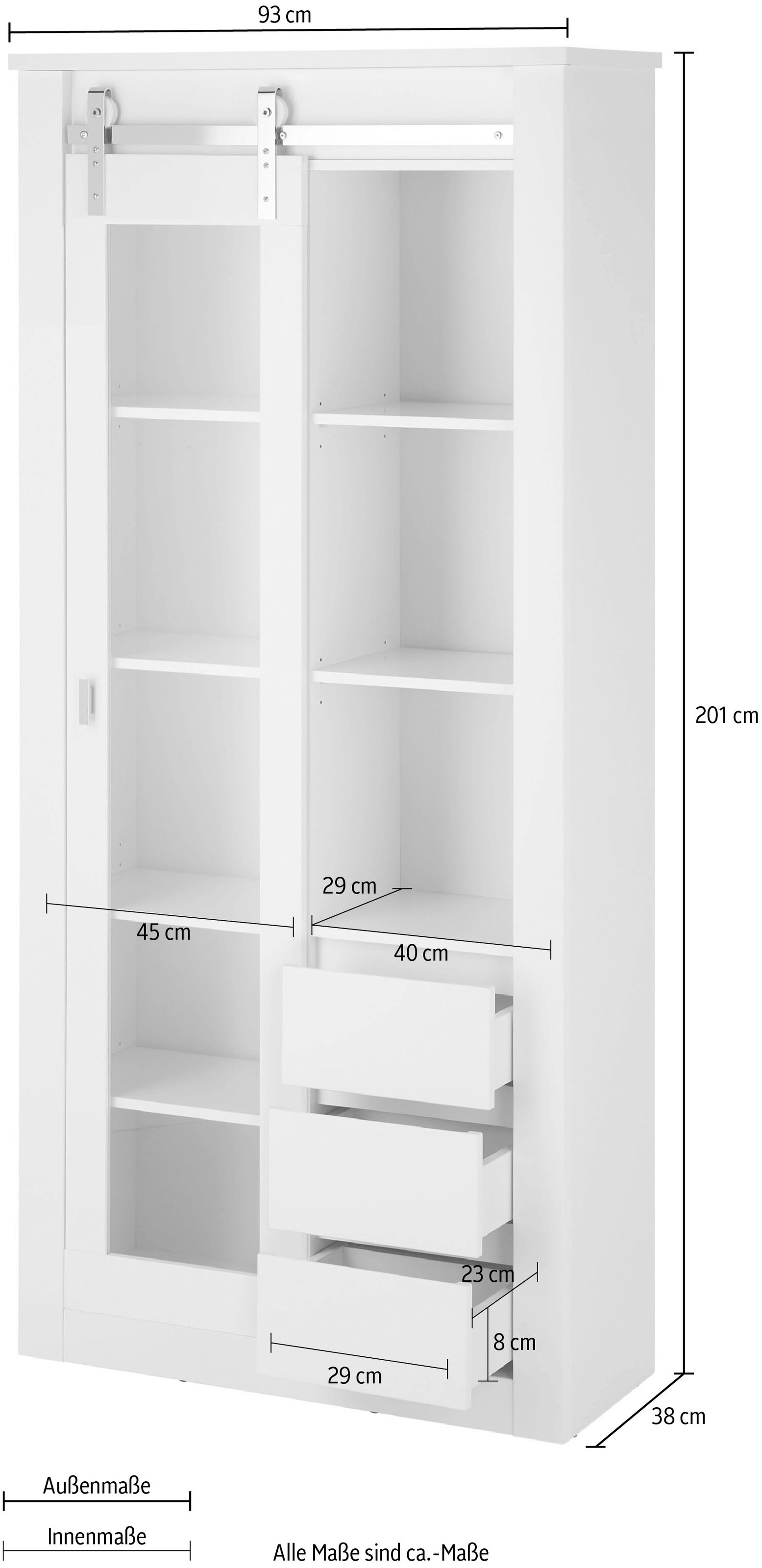 Home affaire Vitrine »Daytona, moderner Hochschrank, Glasvitrine in Weiß Hochglanz«