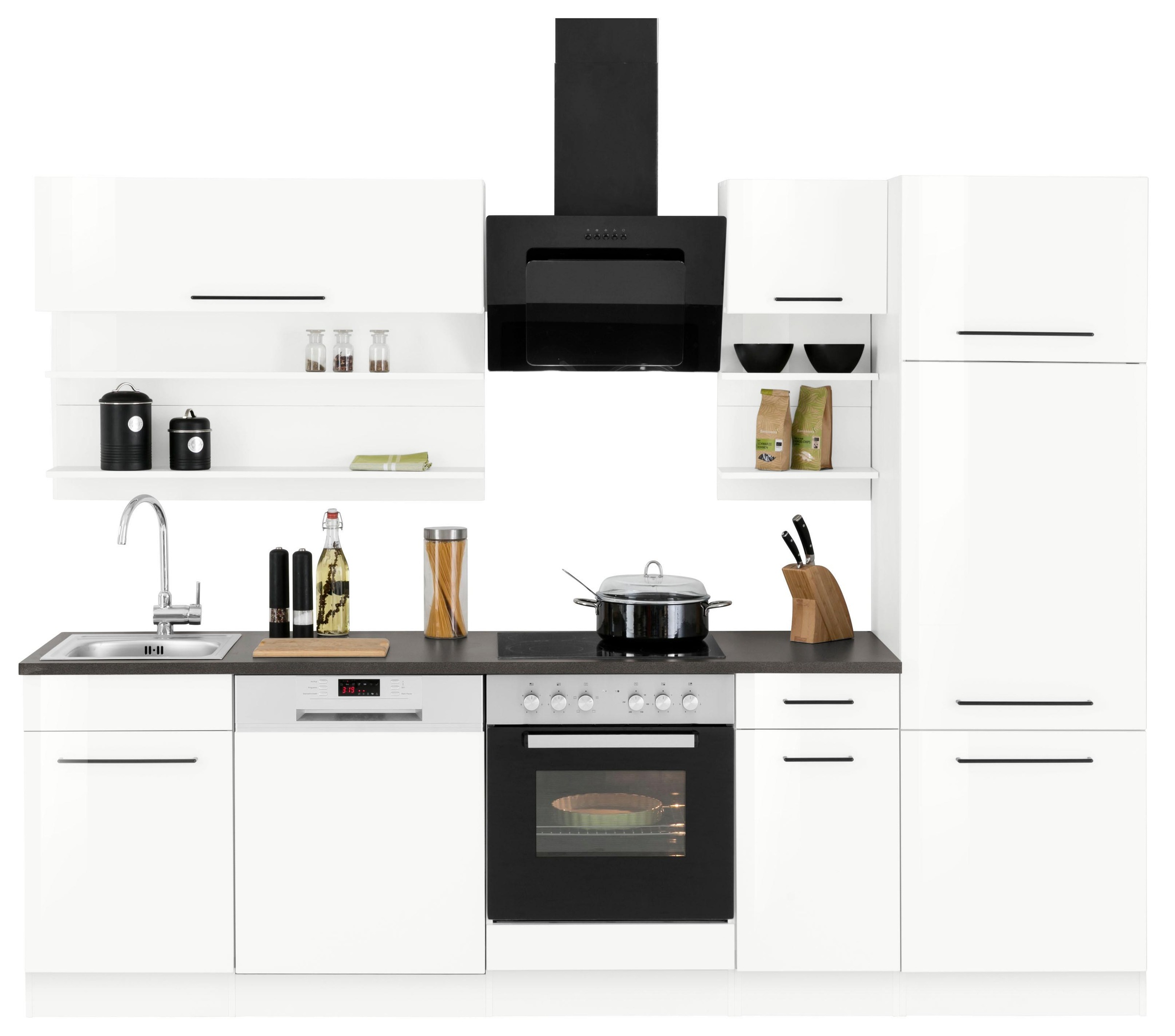 KOCHSTATION Küchenzeile »KS-Tulsa«, ohne E-Geräte, Breite 270 cm, schwarze Metallgriffe, MDF Fronten