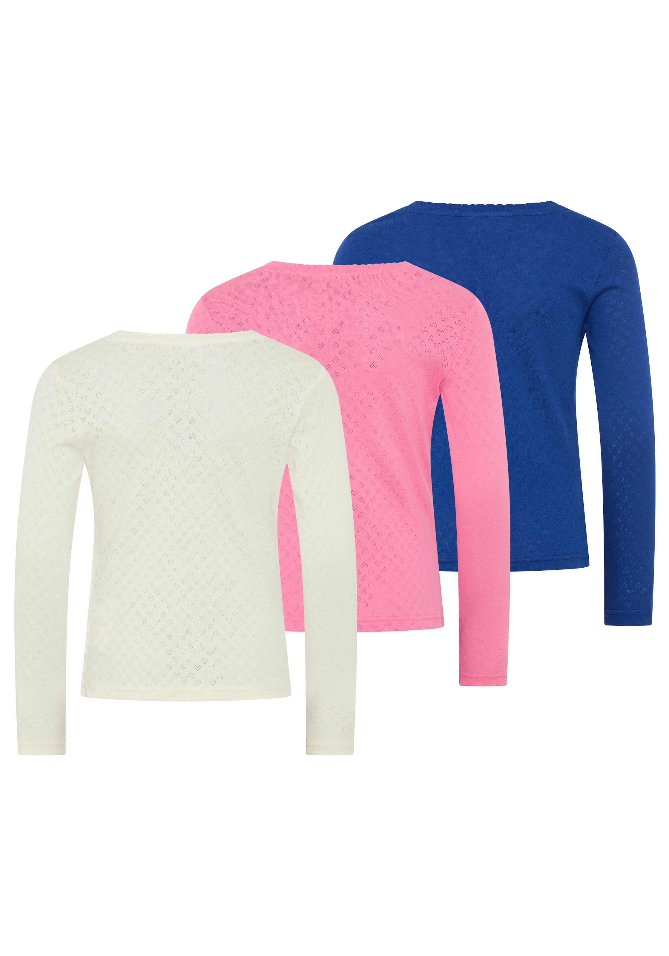 Scout Langarmshirt »3er Pack Shirt in Herz-Ajours Material - NEU von SCOUT« Packung, 3,  langärmlig, hüftlange Basic-Passform, mit Ajourstrickmuster