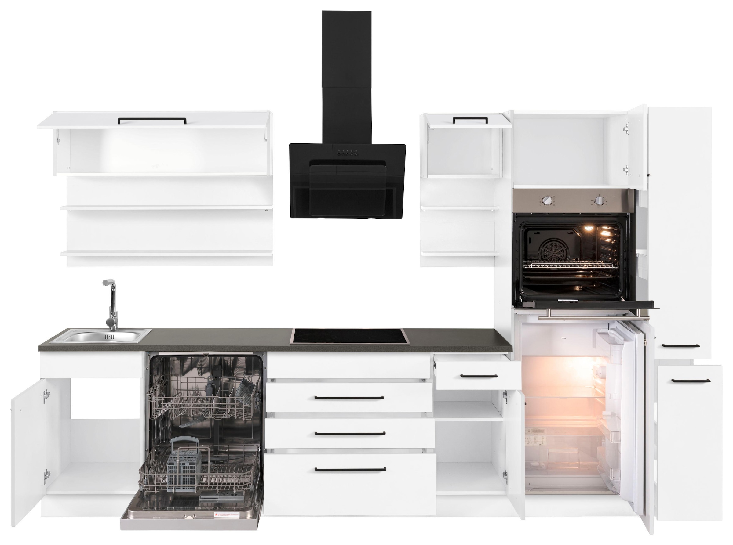 KOCHSTATION Küchenzeile »KS-Tulsa«, ohne E-Geräte, Breite 320 cm, schwarze Metallgriffe, MDF Fronten