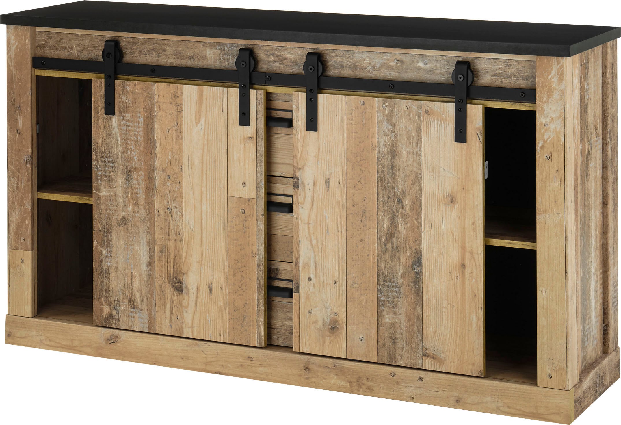 Home affaire Wohnwand »SHERWOOD«, (2 St.), Scheunentorbeschlag und Apothekergriffe aus Metall, Höhe 201 cm