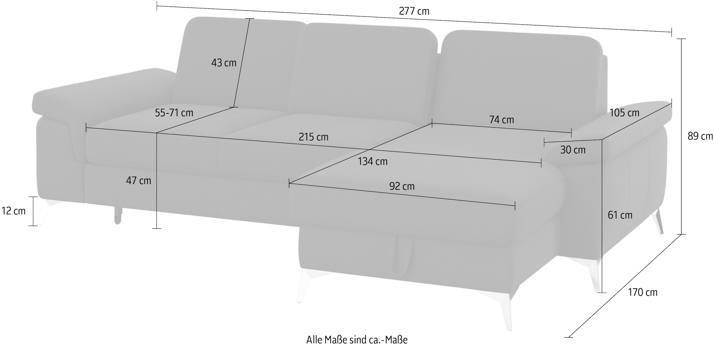 sit&more Ecksofa »Padua L-Form« inklusive Sitztiefenverstellung, Armteilfunktion und Federkern