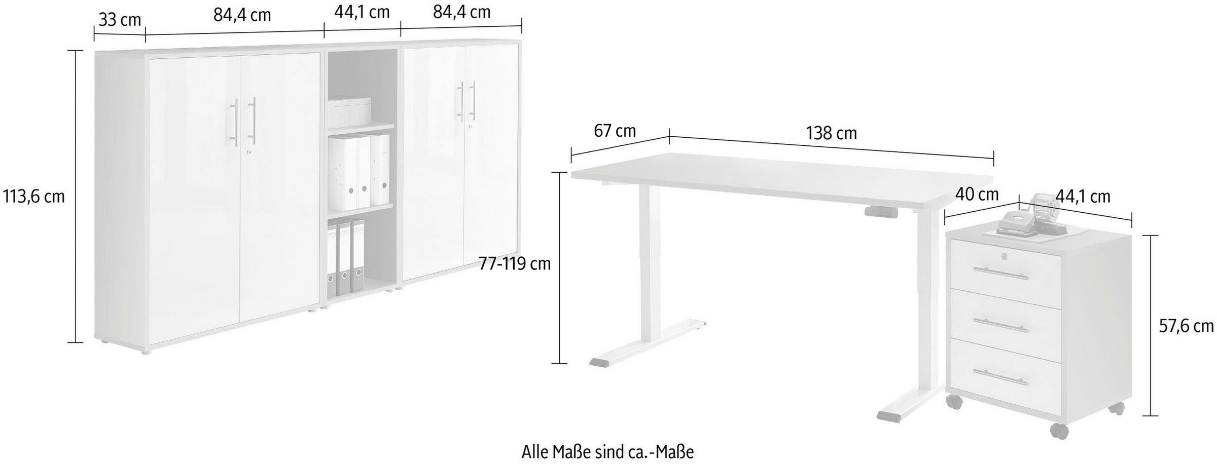 BMG Möbel Büromöbel-Set »Tabor«, (Set, 5 tlg.), mit elektrisch höhenverstellbarem Schreibtisch