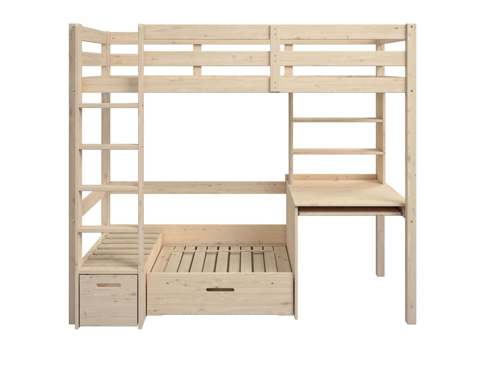 Lüttenhütt Etagenbett »HENNE' TOPSELLER! Hochbett, Ideal für kleine Räume, 2 Schlafplätze«, (zweiter Schlafplatz ausziehbar, B/H/T ca. 208/180/105cm), mit Polsterauflagen+ Schreibtisch + Stauraum, mehrere Farben