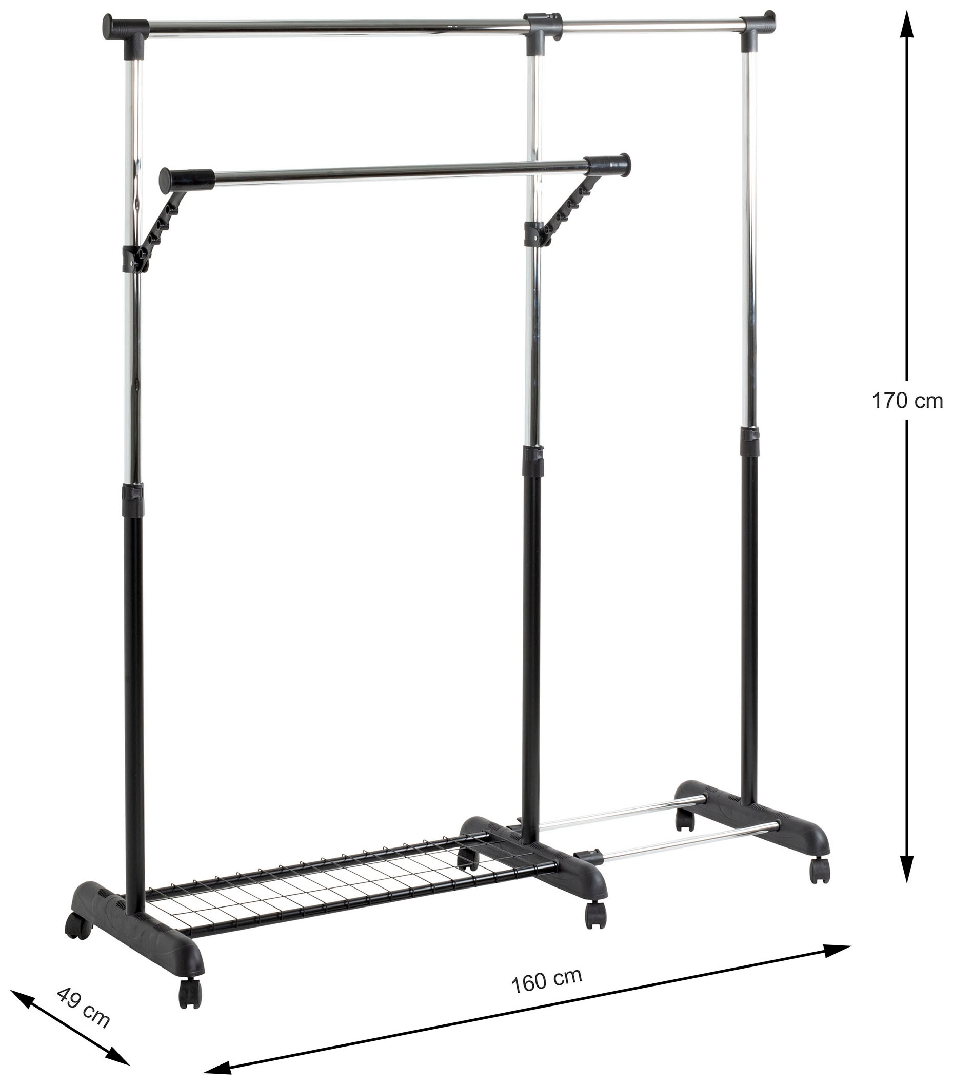 HAKU Garderobenständer »Garderobe, Garderobenständer, Kleiderständer auf Rollen, Kleiderwagen« rechteckig - aus Metall Schwarz - B/T/H 94-160/49/103-170 cm