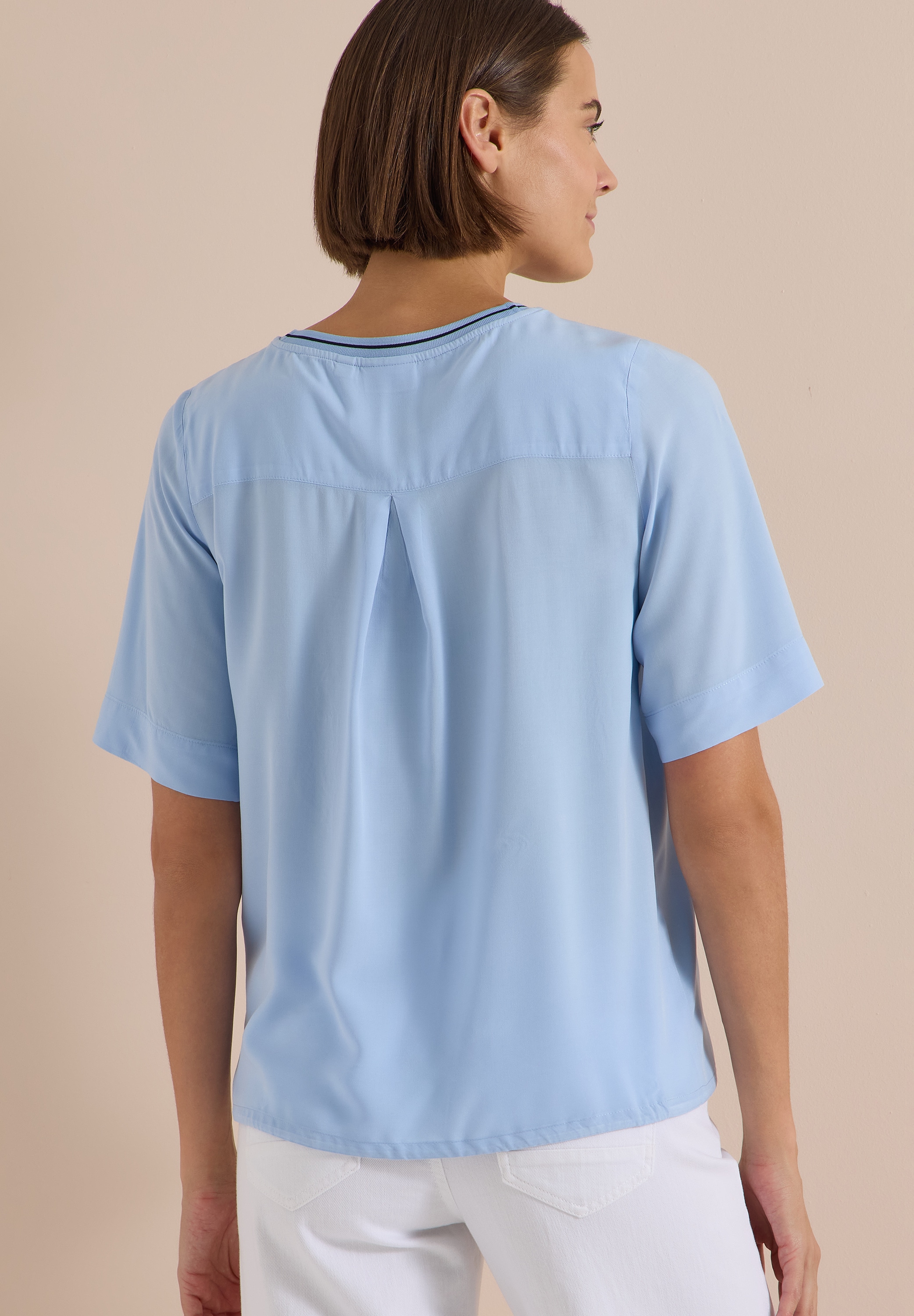 Cecil Shirtbluse Streifendetail am Ausschnitt, Viskosequalität