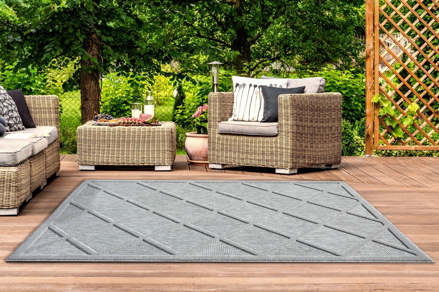 Myflair Möbel & Accessoires Teppich »Amara Lagerräumung«, rechteckig, 8 mm Höhe, Uni Farben, Hoch-Tief Effekt, Outdoor geeignet, Balkon, Terrasse