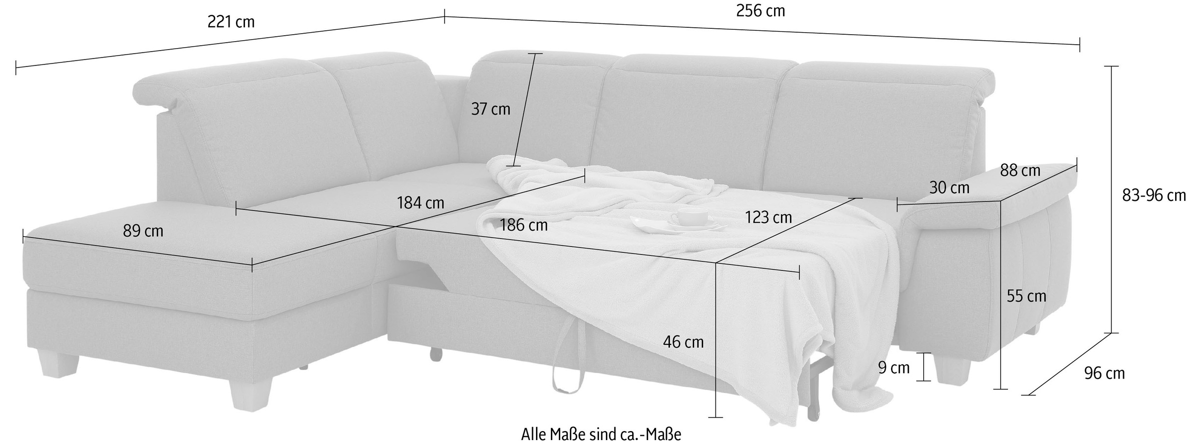 Home affaire Ecksofa »Dalia L-Form«, mit Federkernpolsterung, wahlweise mit Bettfunktion, Bettkasten