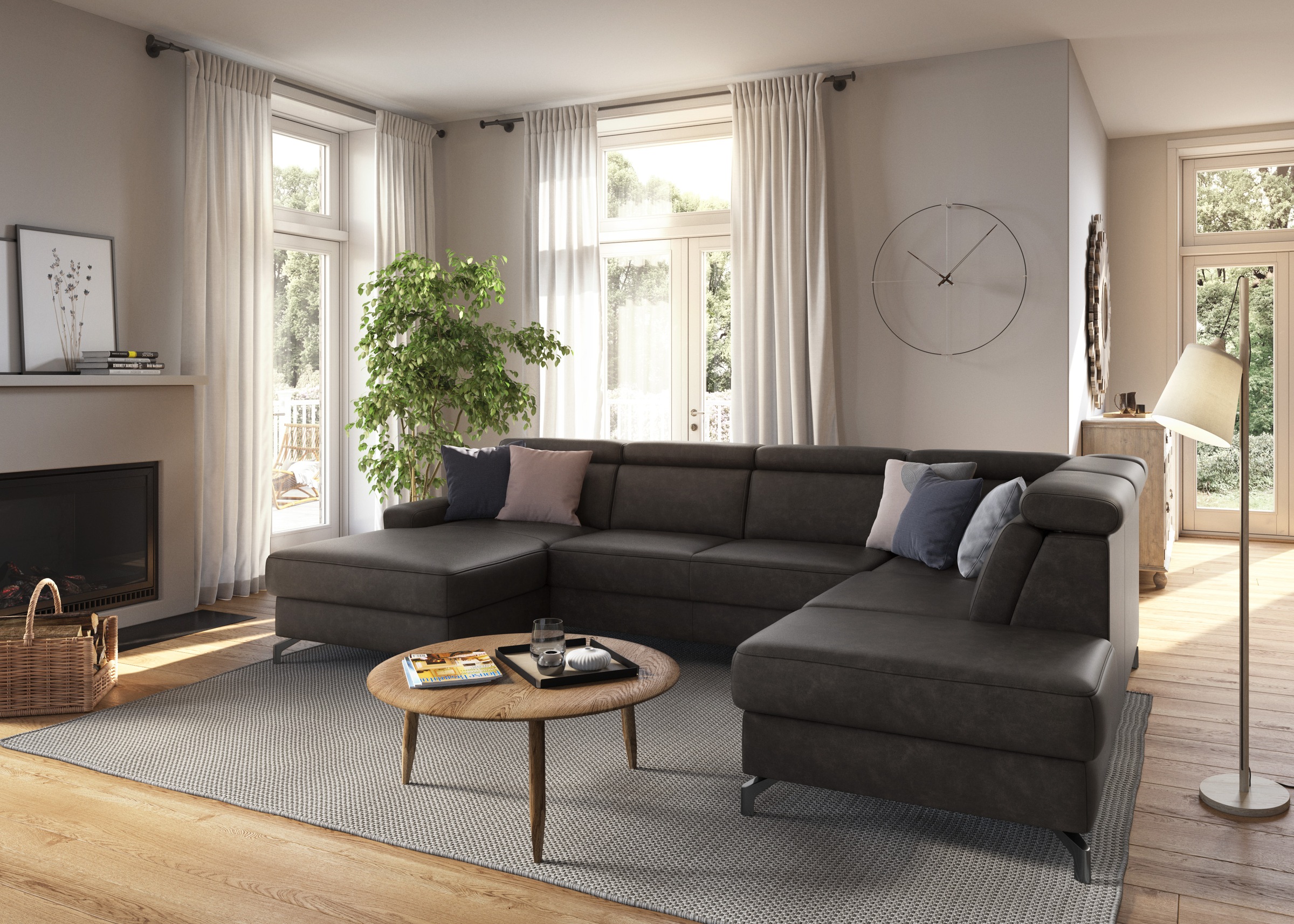 sit&more Wohnlandschaft »Scarlett U-Form«, inklusive Kopfteilverstellung, wahlweise mit Bettfunktion, Bettkasten