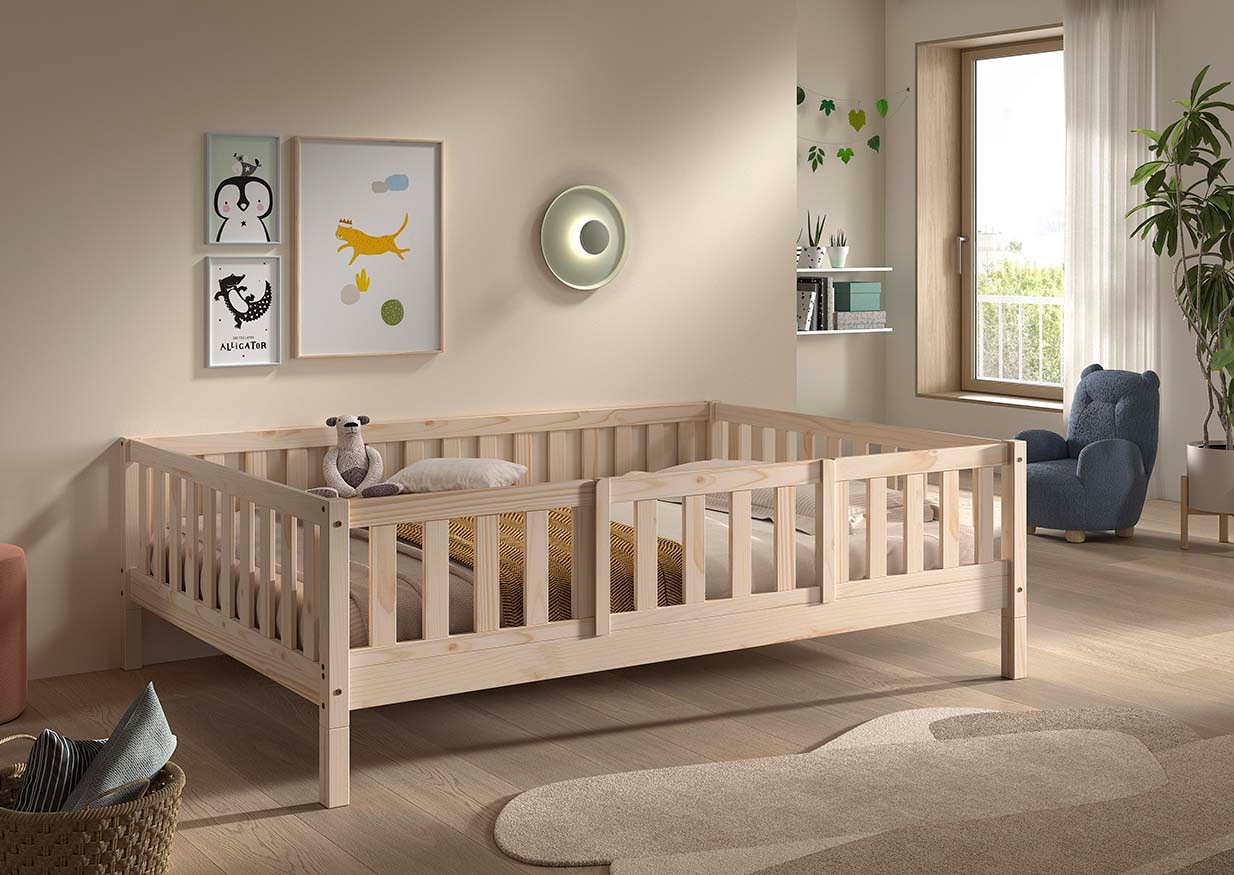 Vipack Kinderbett »Dallas, massiv Bett, Rausfallschutz, umbaubar vom Boden- zum Daybett« inkl. Rolllattenrost und Sprossenumrandung, 90 oder 140x200 cm breit,  stabil und standfest gebaut, wahlweise Kiefer massiv natur oder weiß