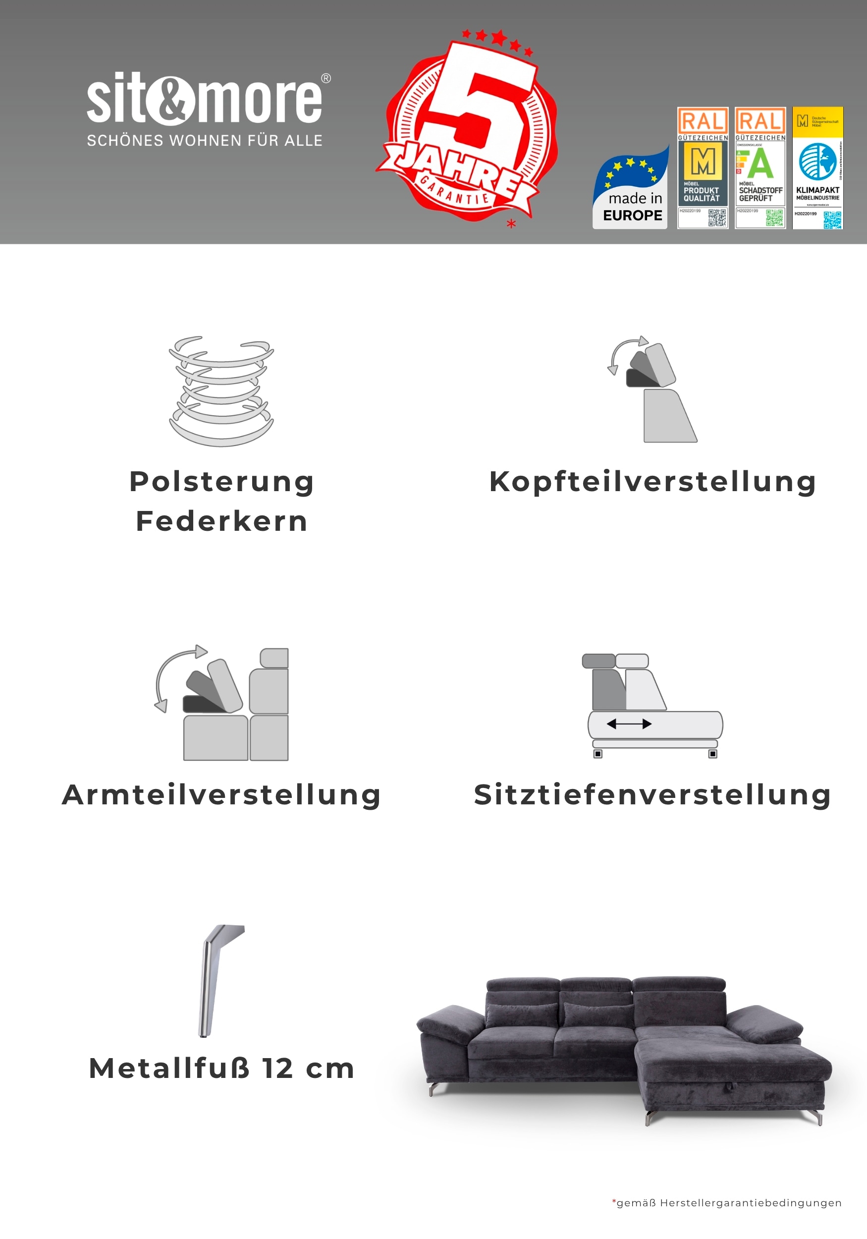 sit&more Hocker »Cabrio, B: 133 cm« individuell zu kombinieren, Federkern
