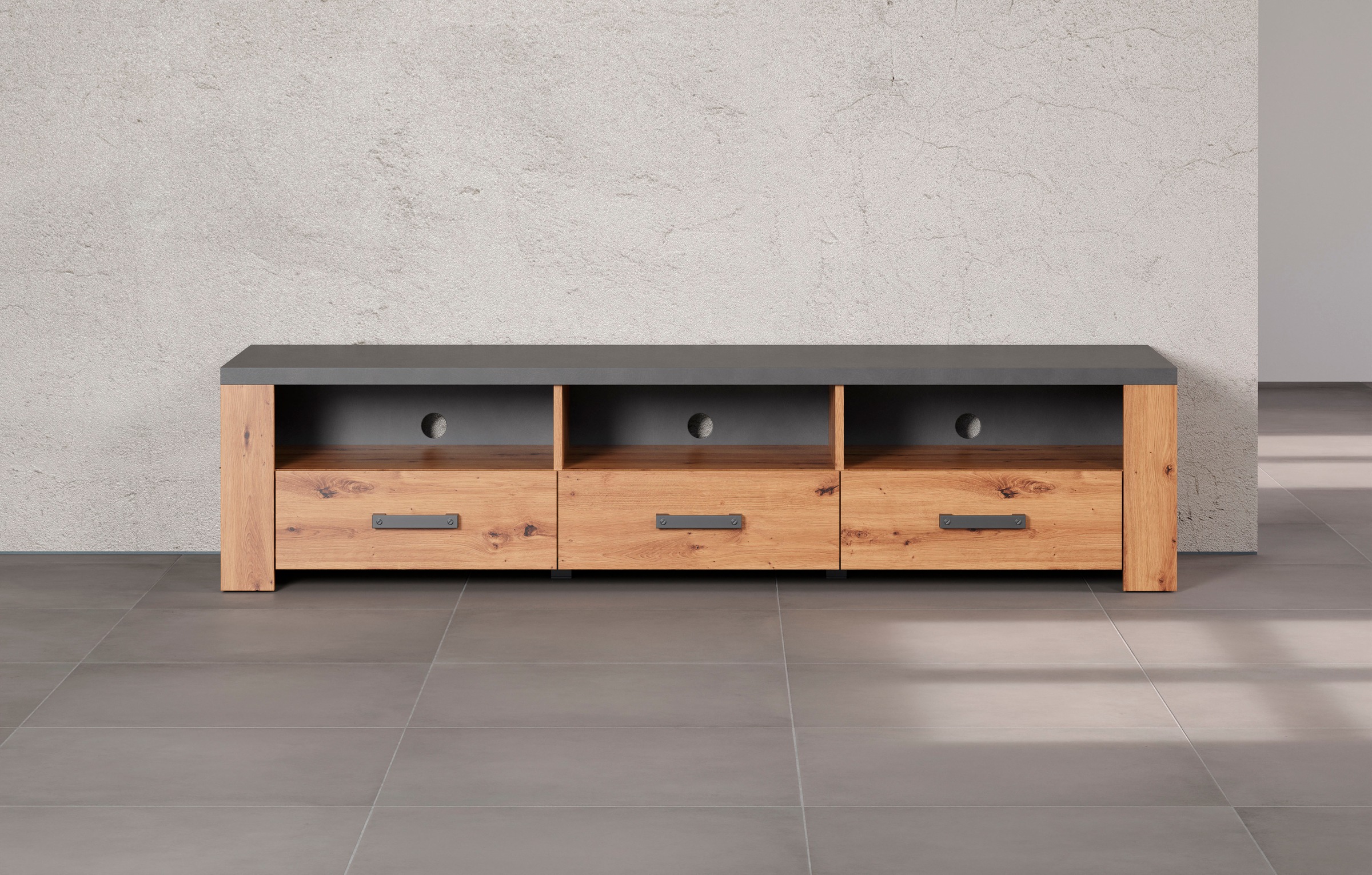 Home affaire TV-Board »Ambres«, (1 St.), TV-Tisch in matter Echtholzoptik, mit 3 offenen Fächern, Breite 180 cm